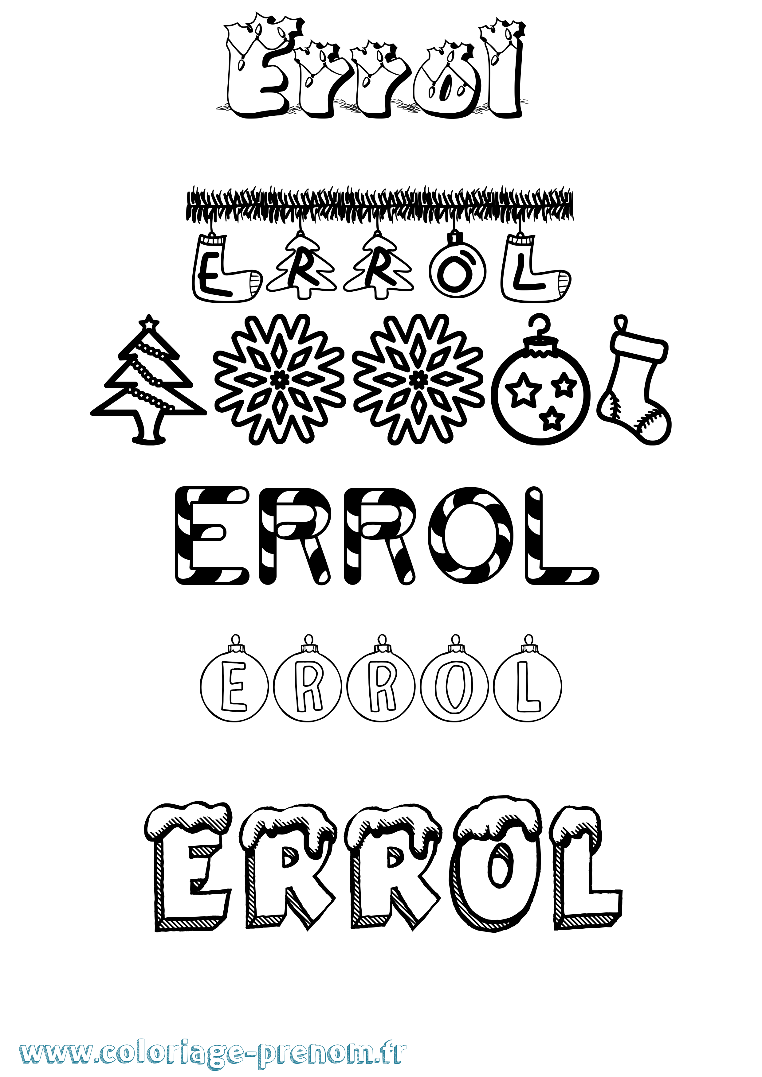 Coloriage Errol Noël Coloriage prénom Errol Noël