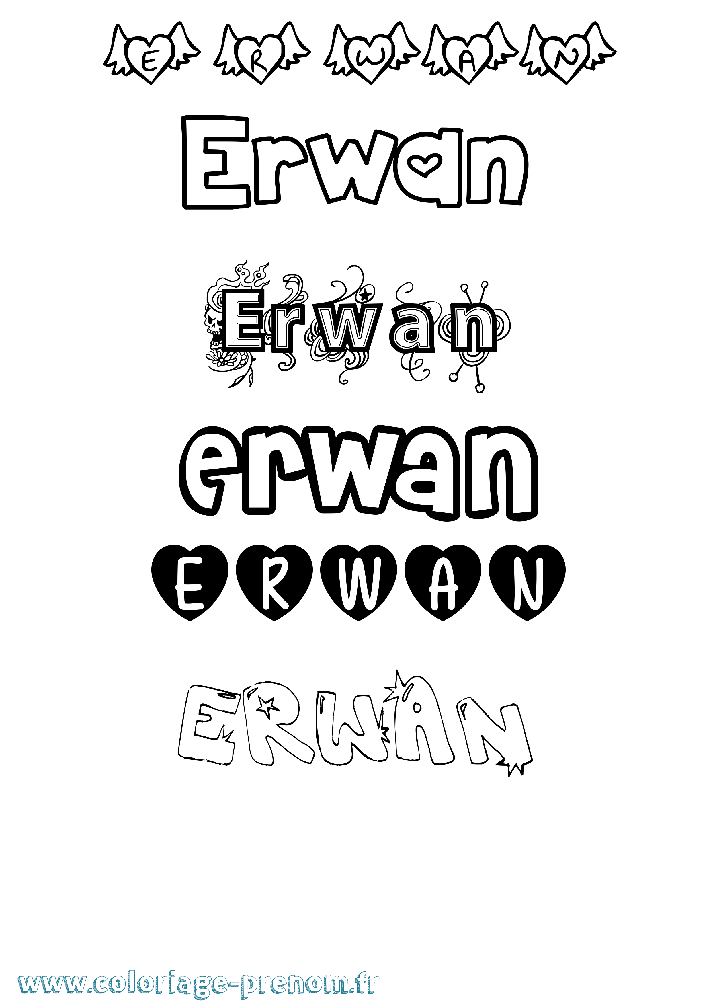 Coloriage Erwan Girly Coloriage prénom Erwan Girly
