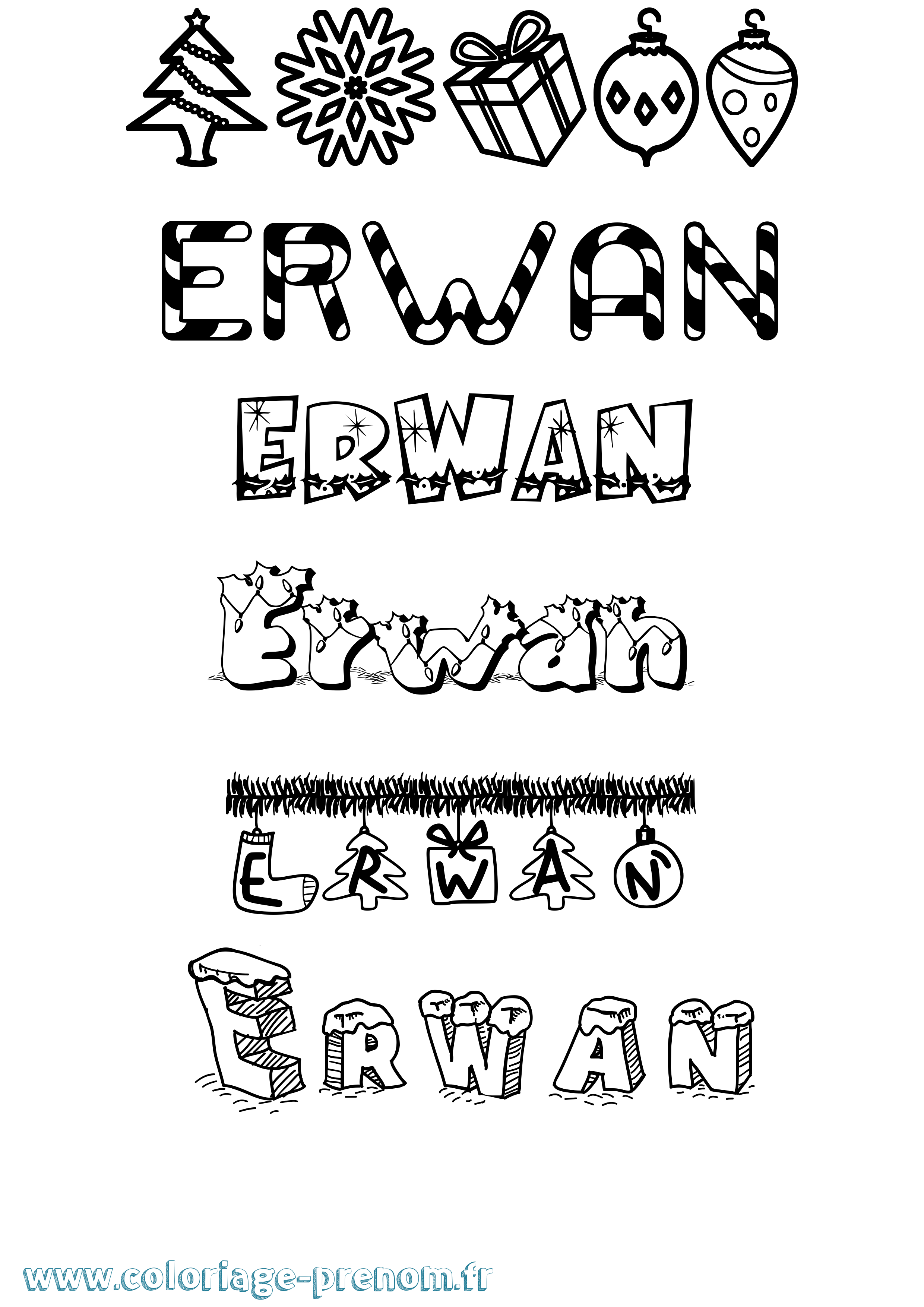 Coloriage Erwan Noël Coloriage prénom Erwan Noël