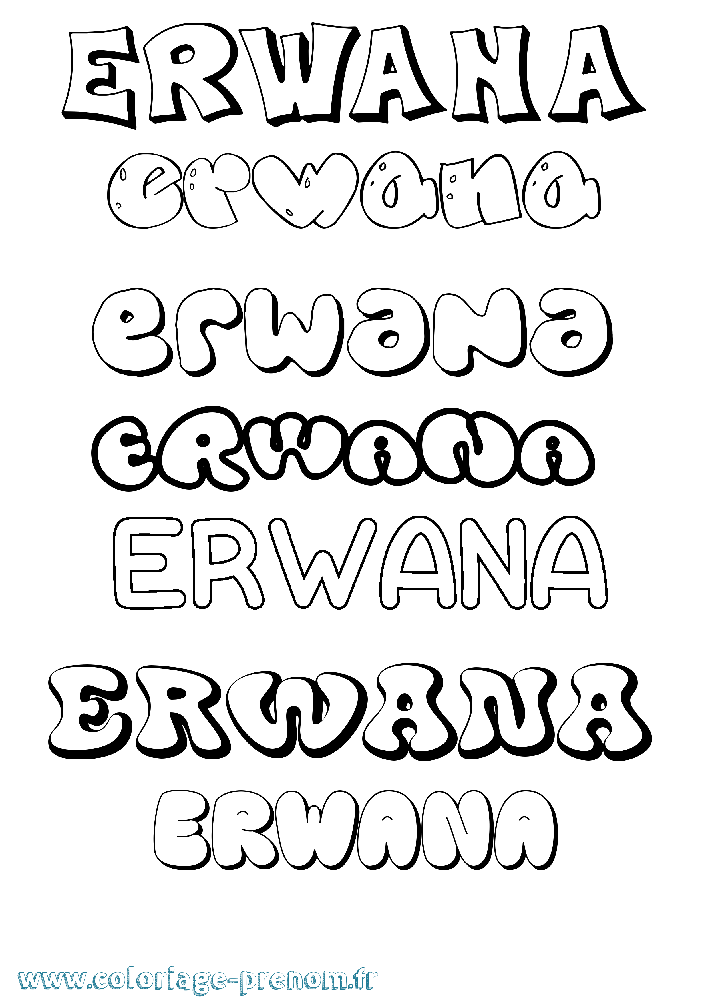 Coloriage prénom Erwana Bubble