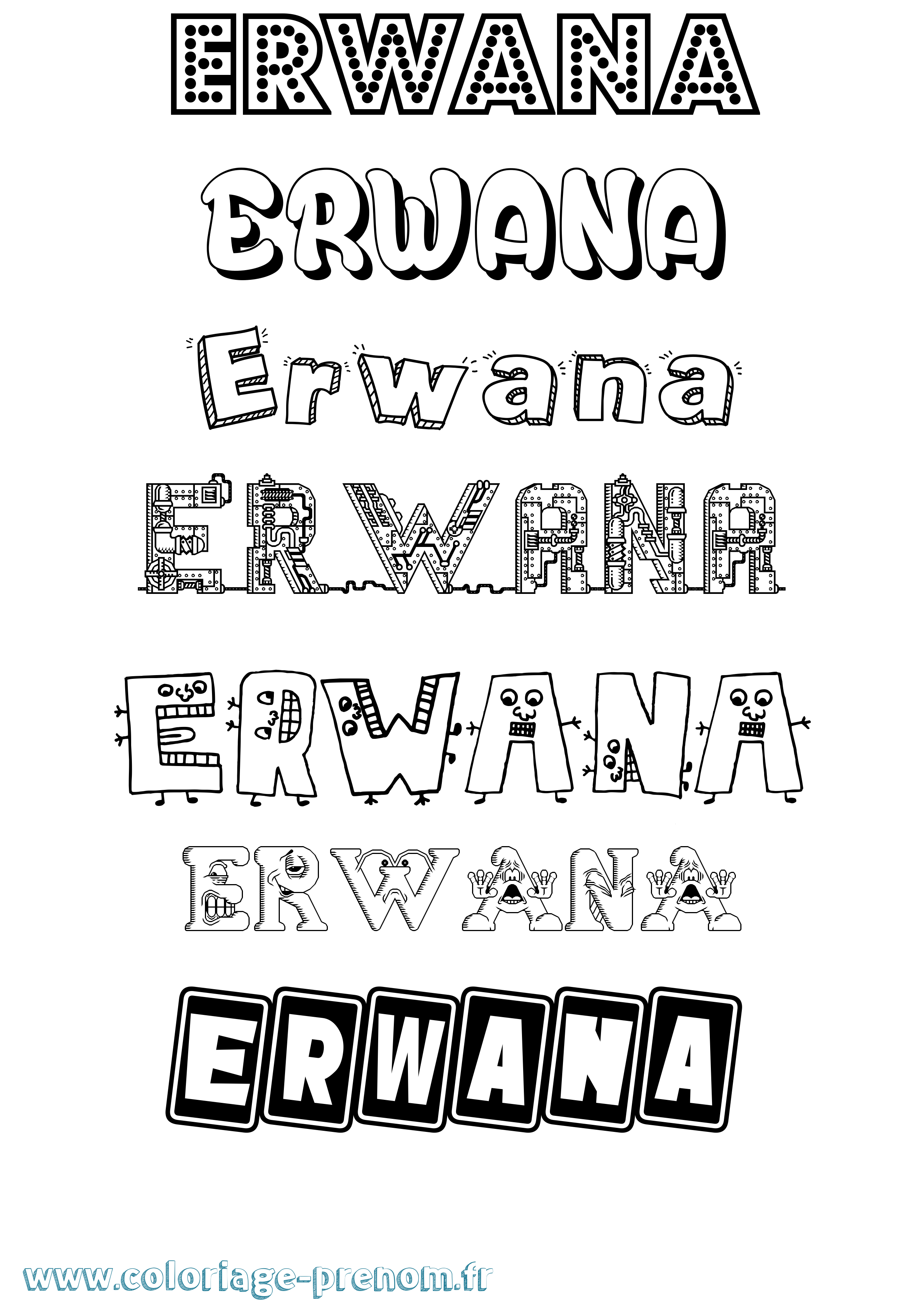 Coloriage prénom Erwana Fun
