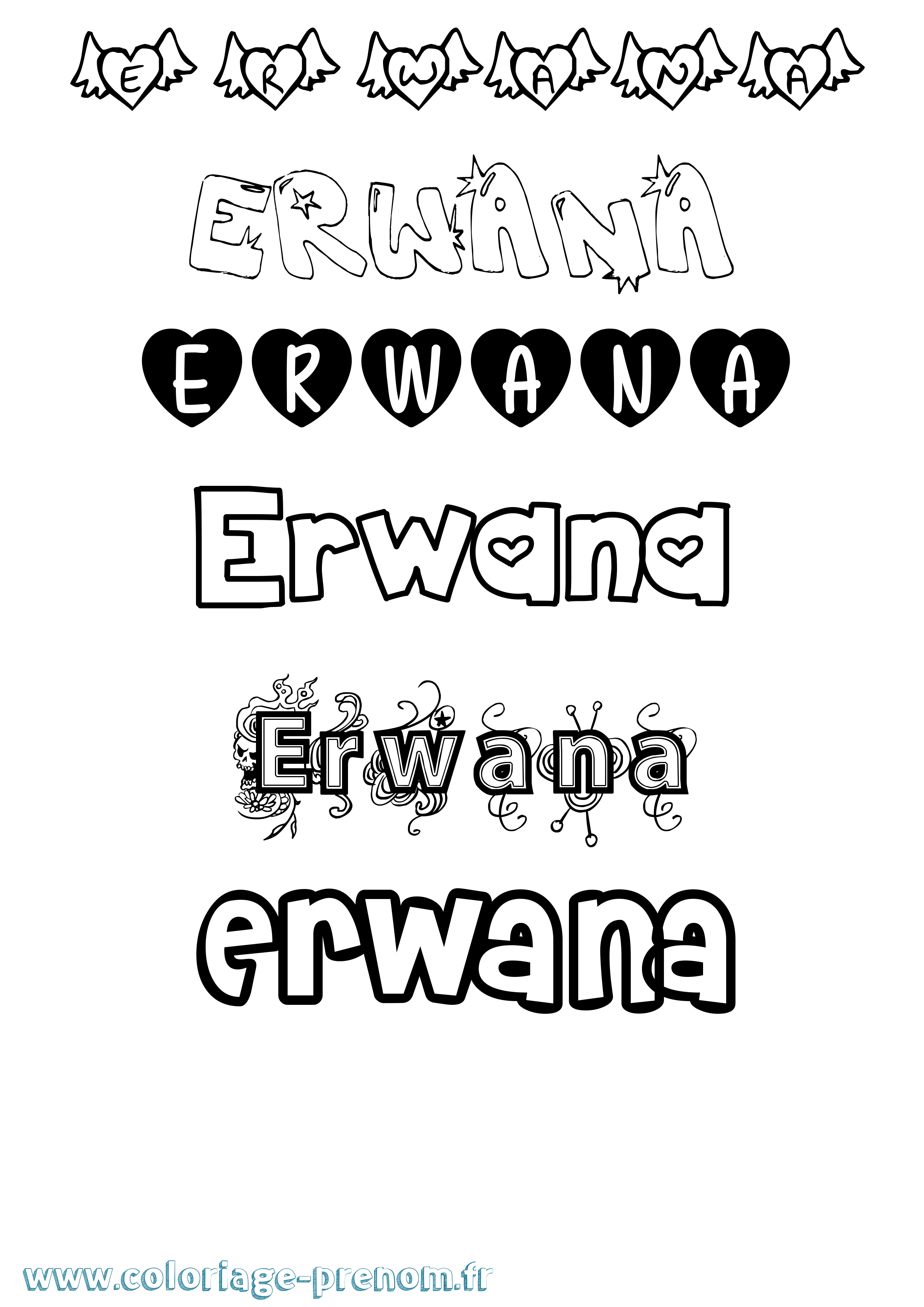 Coloriage prénom Erwana Girly