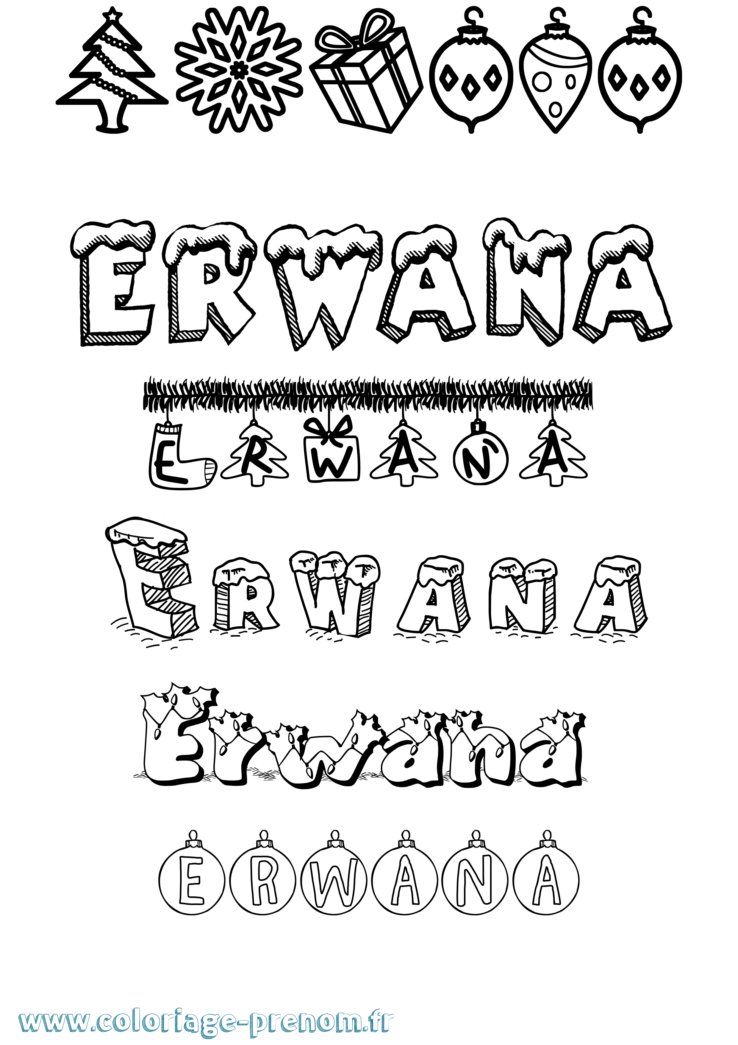 Coloriage prénom Erwana Noël