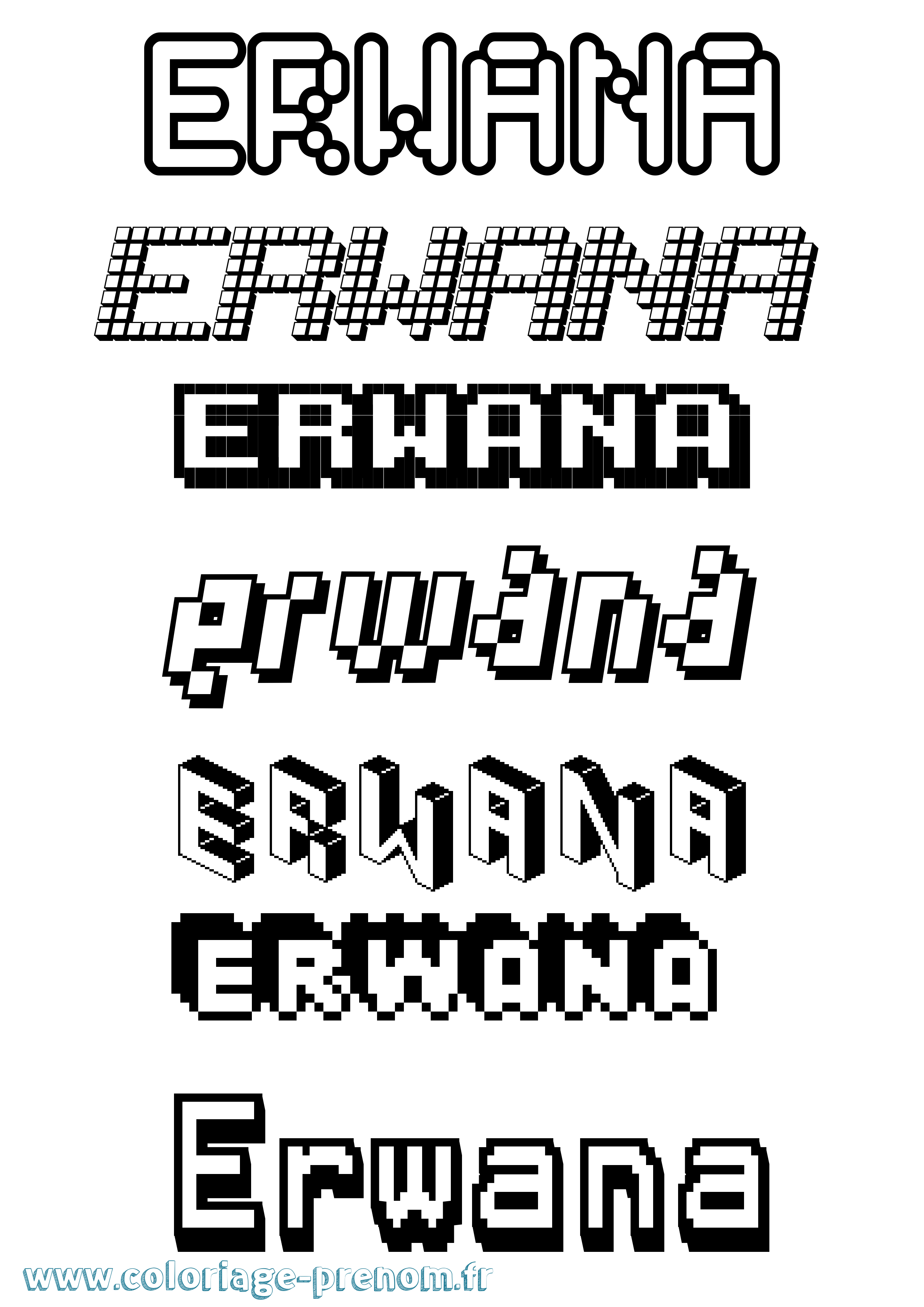 Coloriage prénom Erwana Pixel