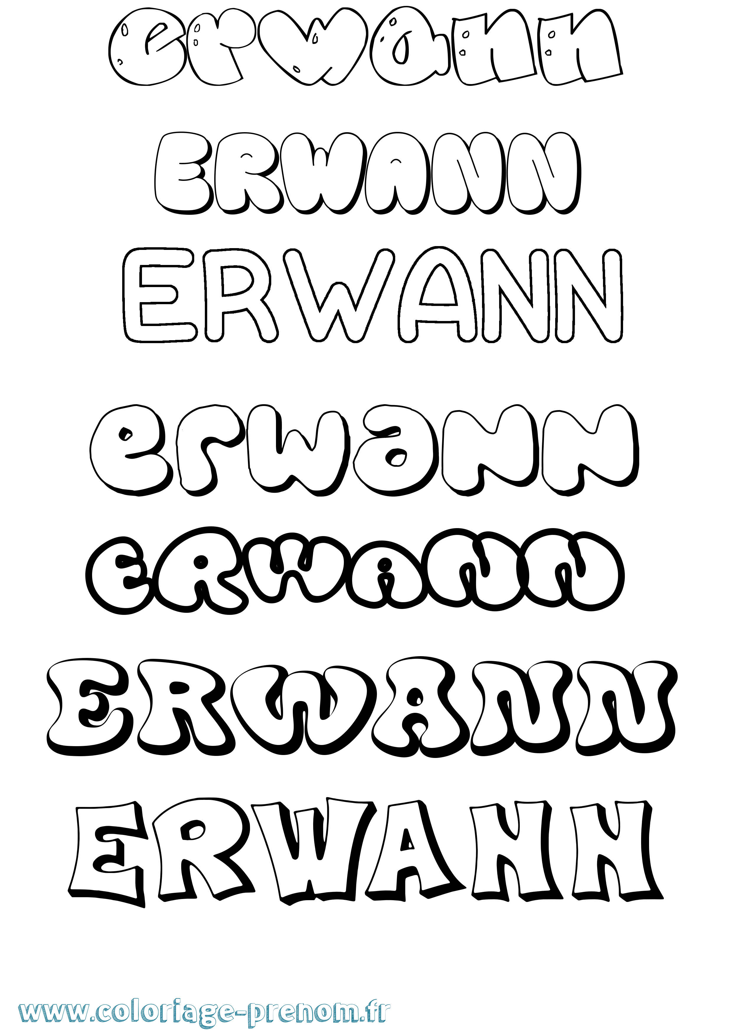 Coloriage prénom Erwann Bubble