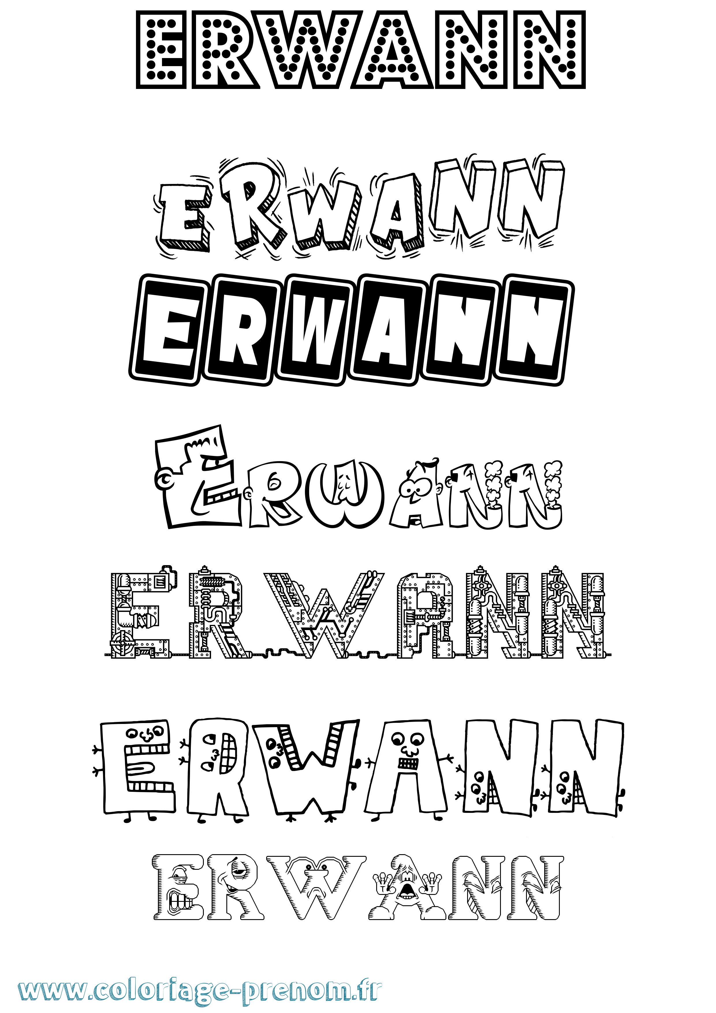 Coloriage prénom Erwann Fun