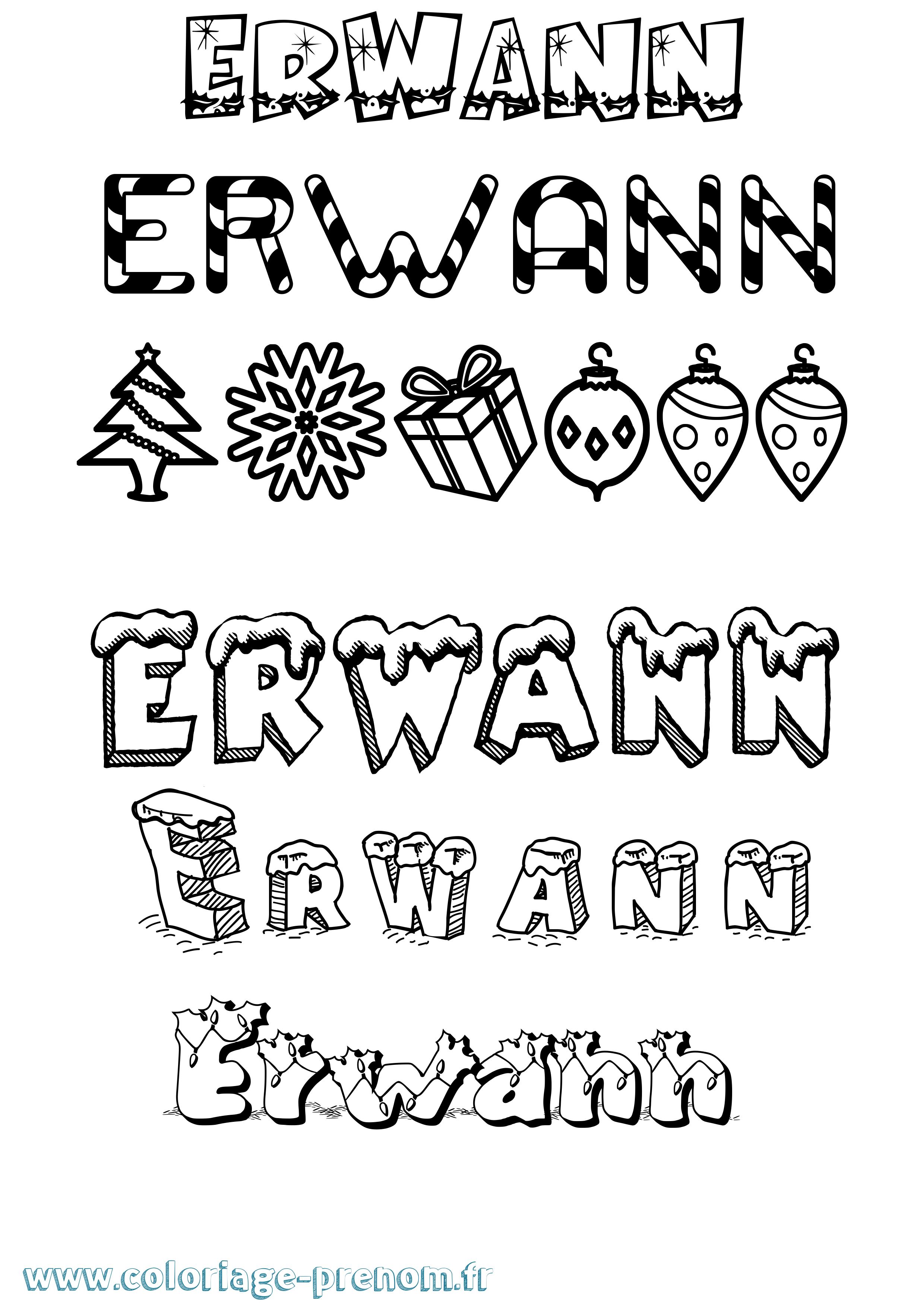 Coloriage prénom Erwann Noël