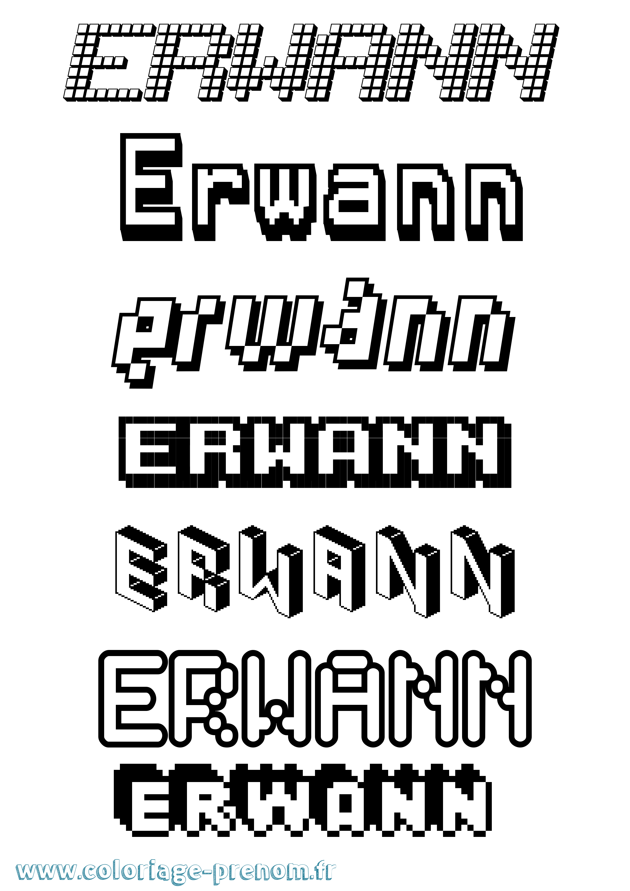 Coloriage prénom Erwann Pixel