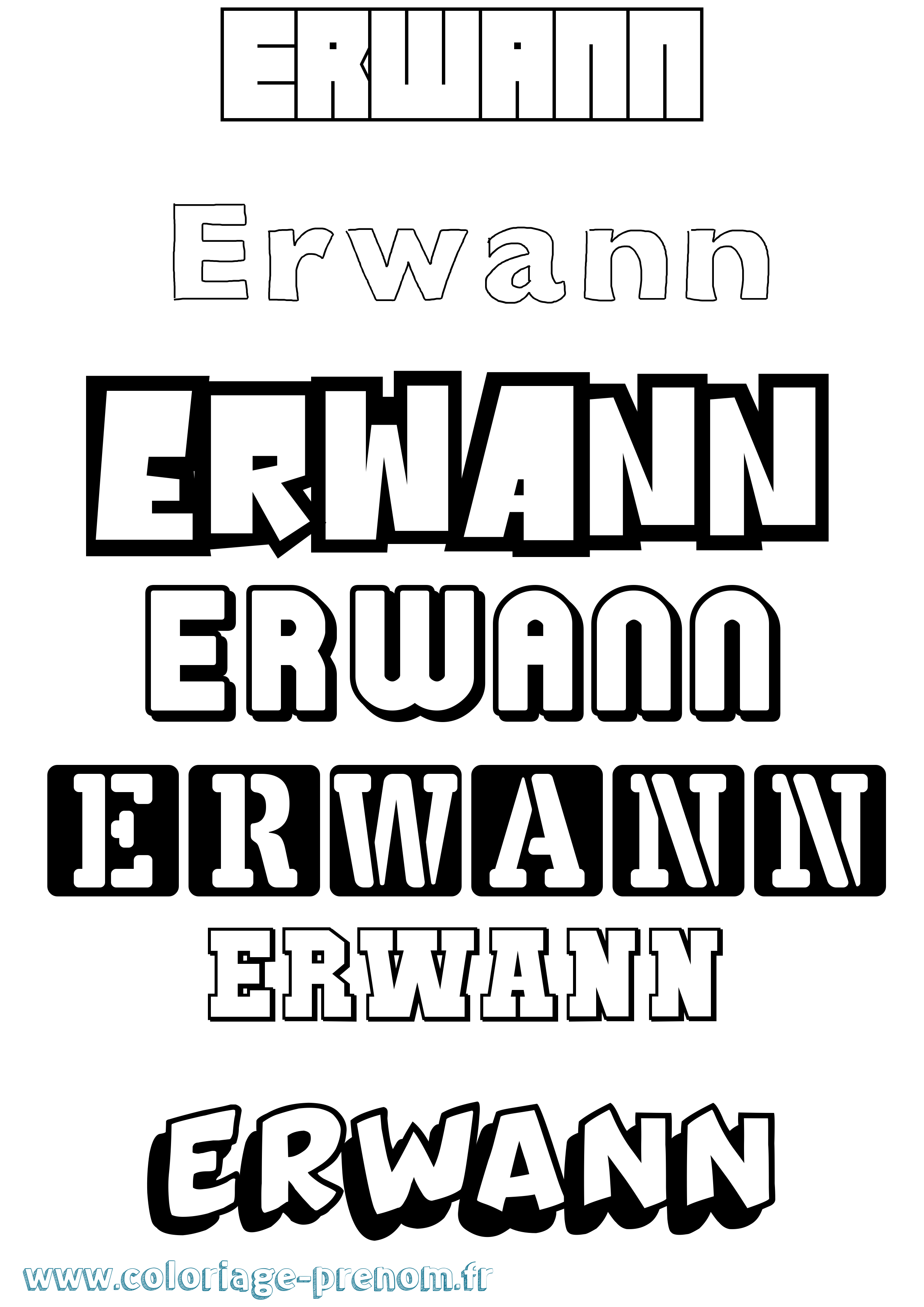 Coloriage prénom Erwann Simple
