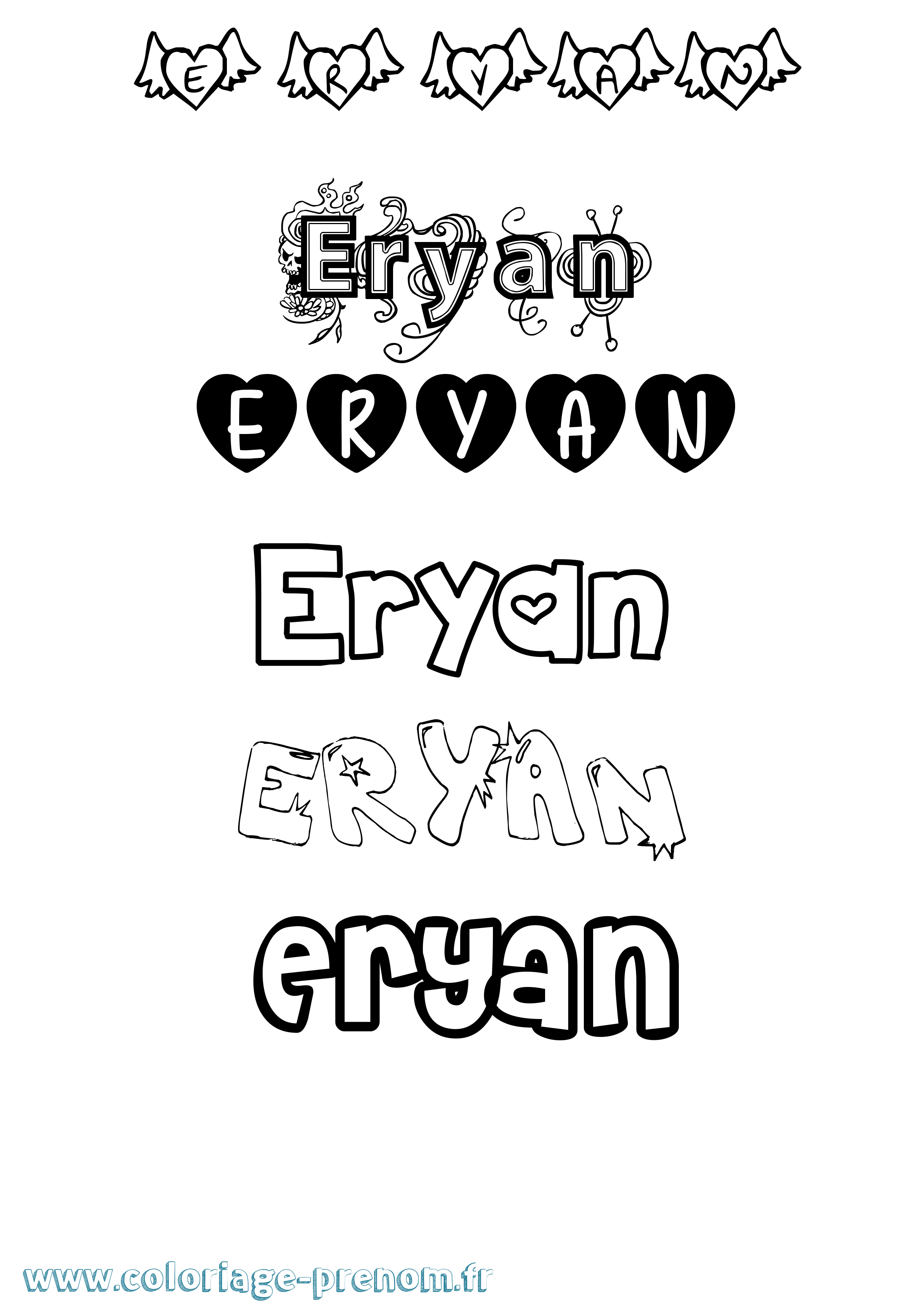 Coloriage Eryan Girly Coloriage prénom Eryan Girly