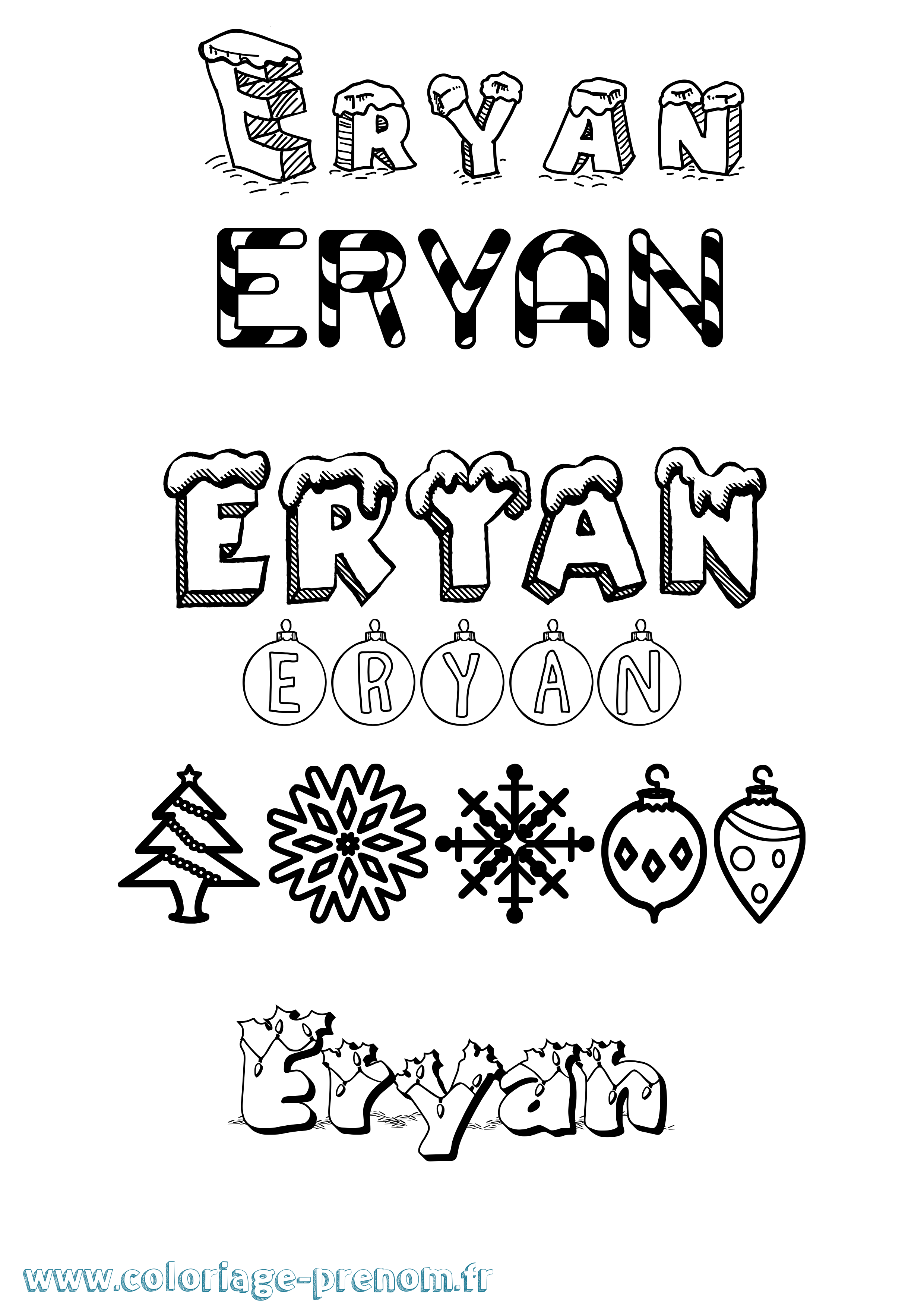 Coloriage Eryan Noël Coloriage prénom Eryan Noël
