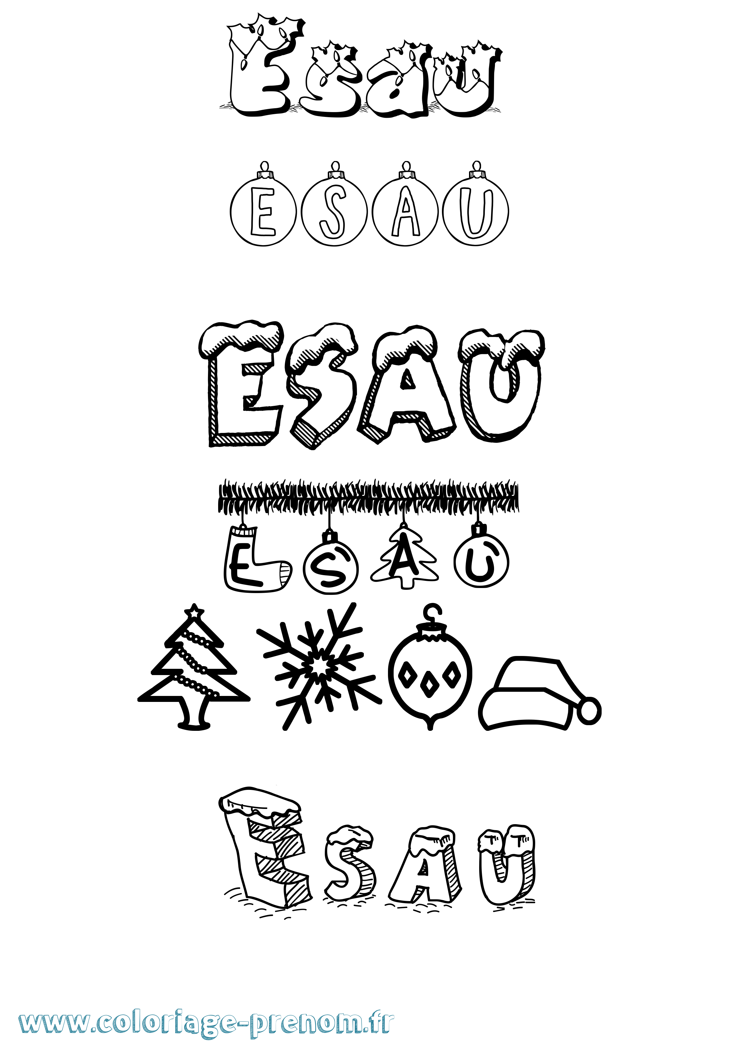 Coloriage prénom Esau Noël