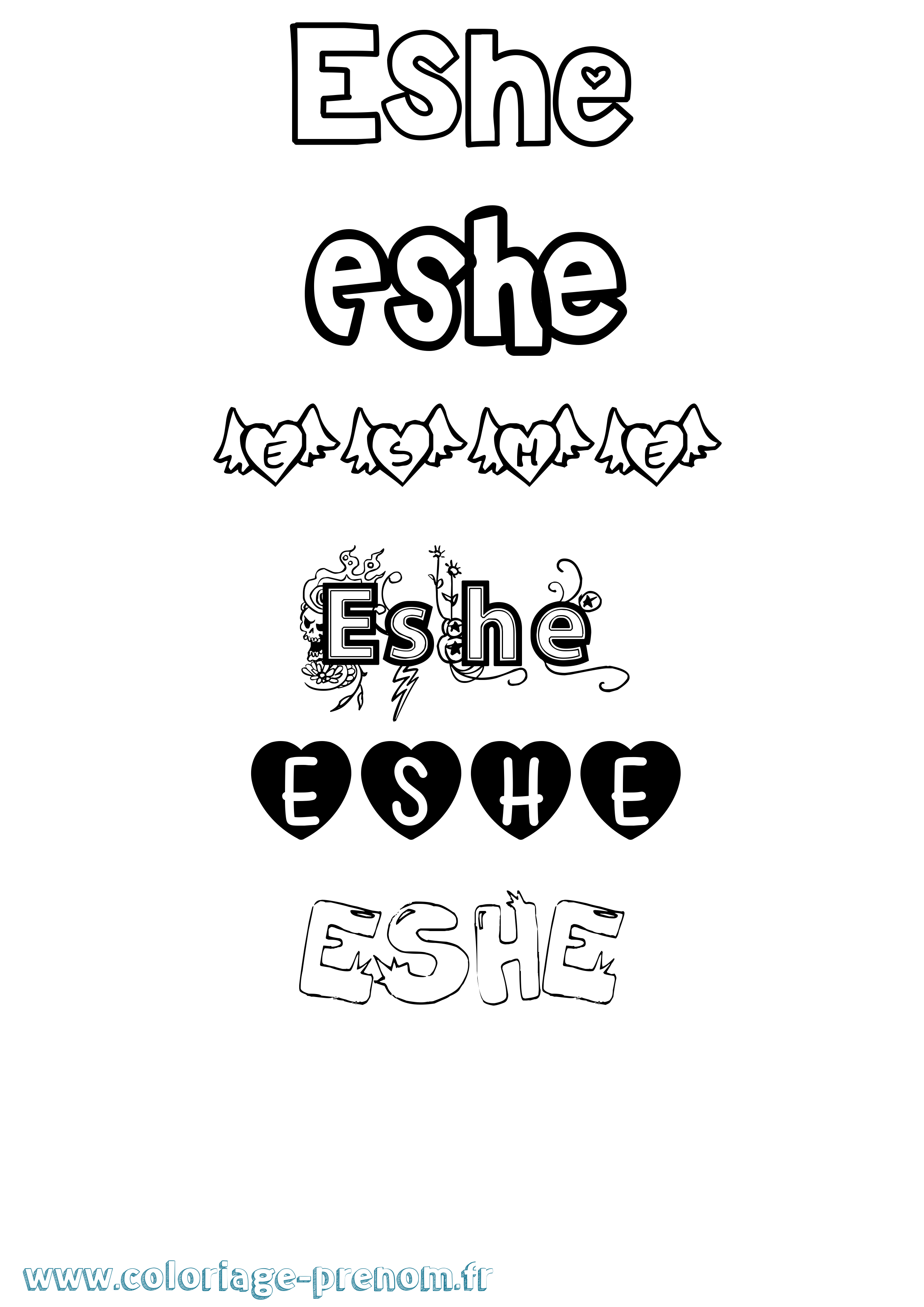 Coloriage prénom Eshe Girly
