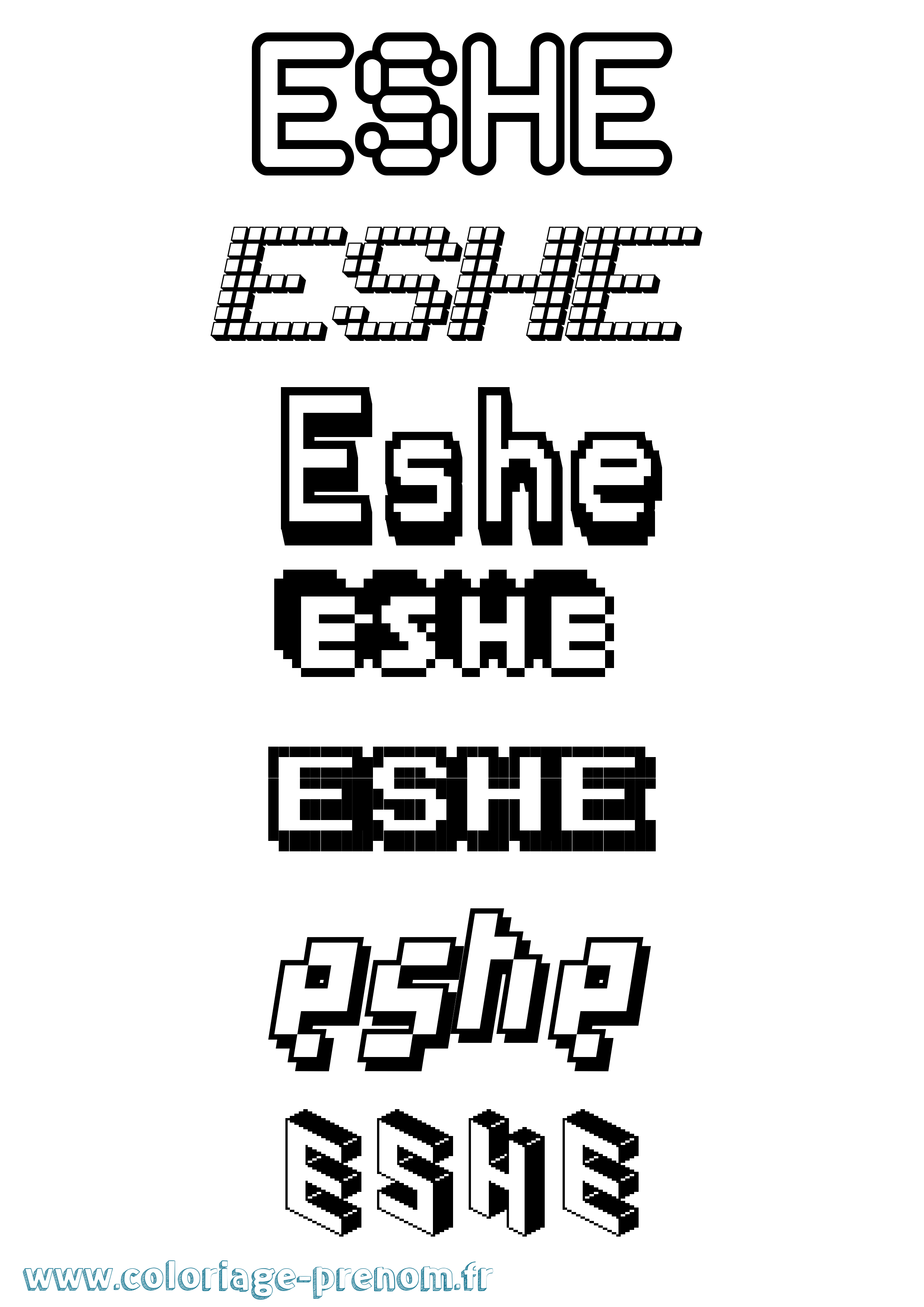 Coloriage prénom Eshe Pixel
