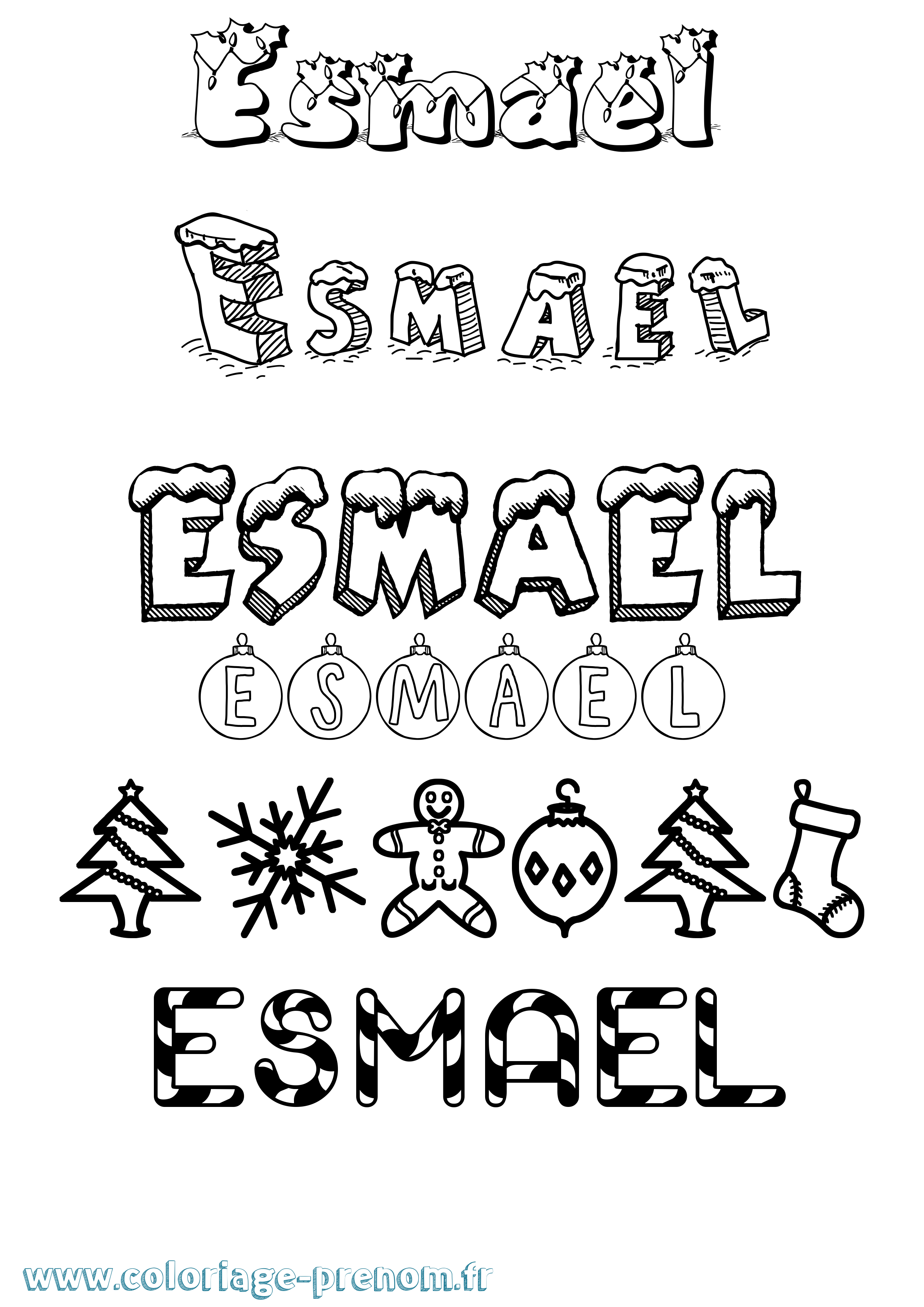 Coloriage prénom Esmael Noël
