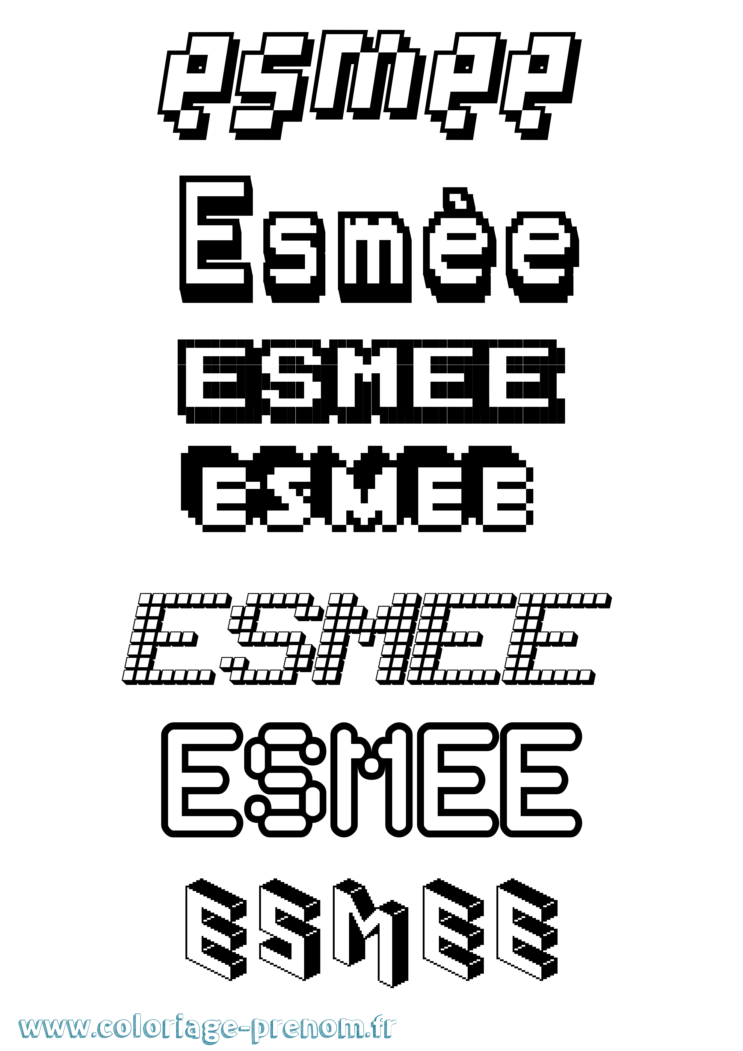 Coloriage prénom Esmée Pixel