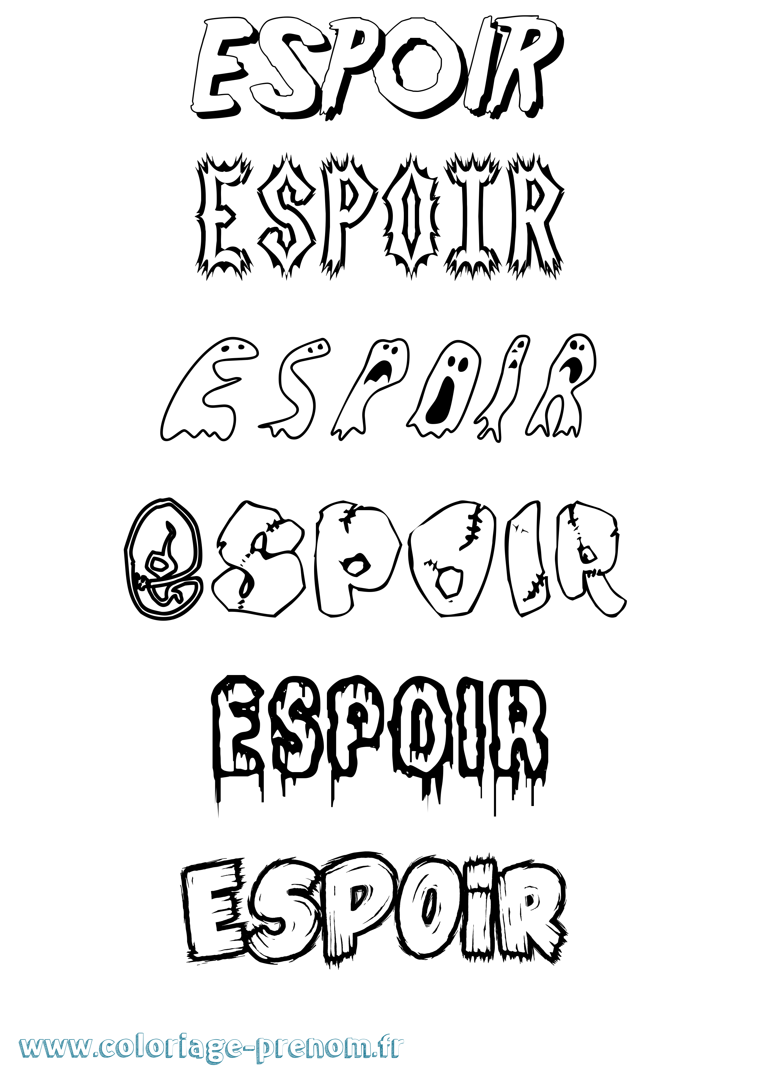 Coloriage prénom Espoir Frisson