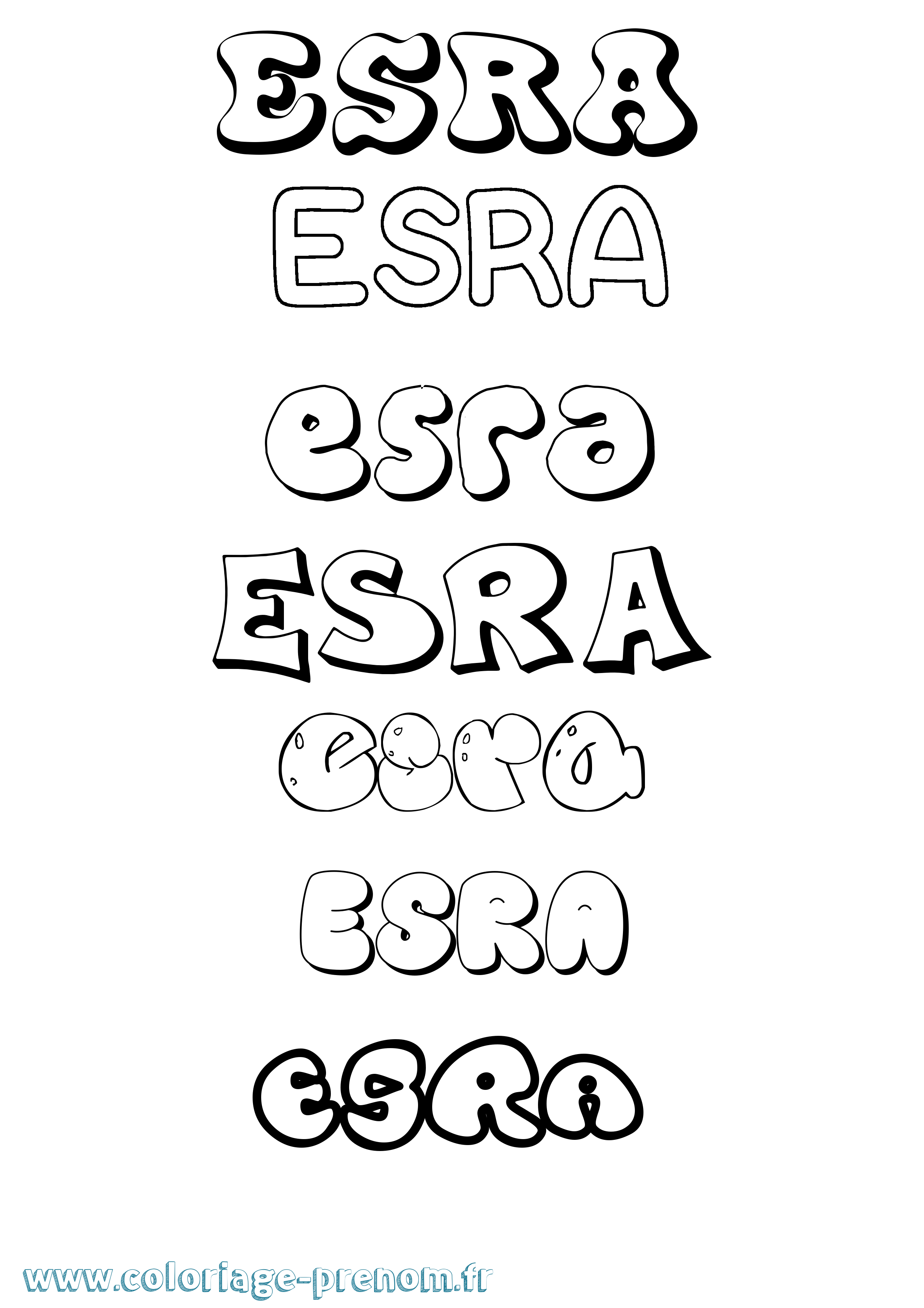 Coloriage prénom Esra Bubble