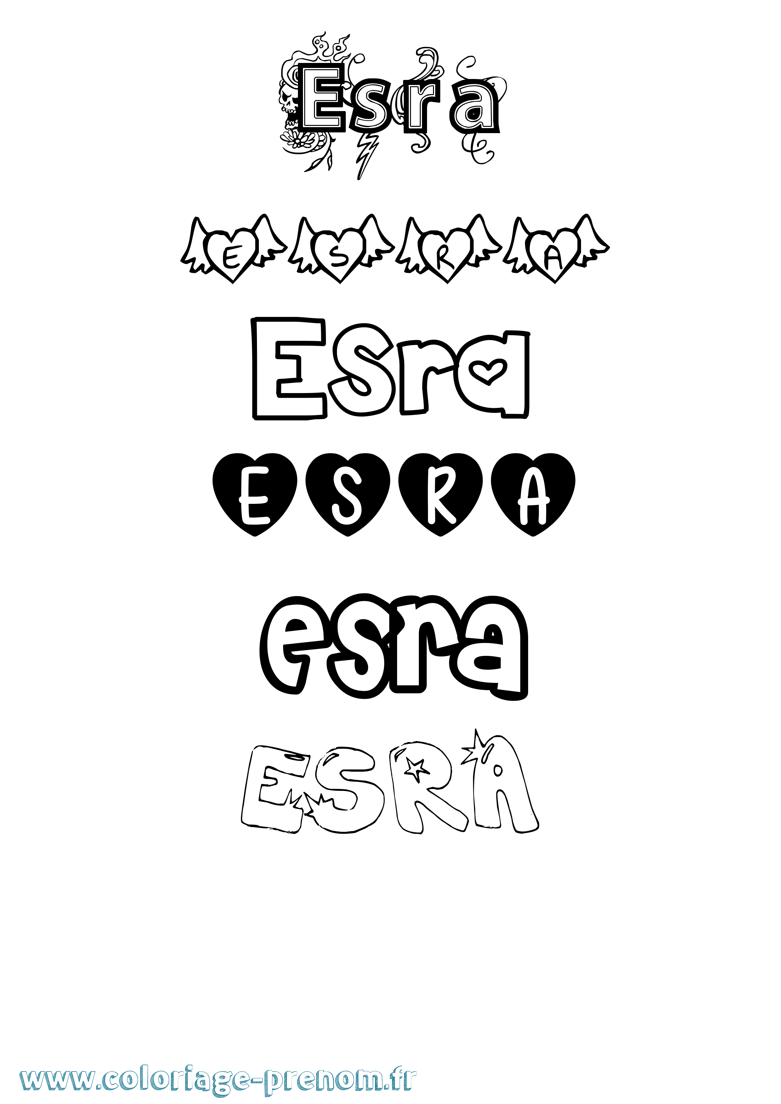 Coloriage prénom Esra Girly