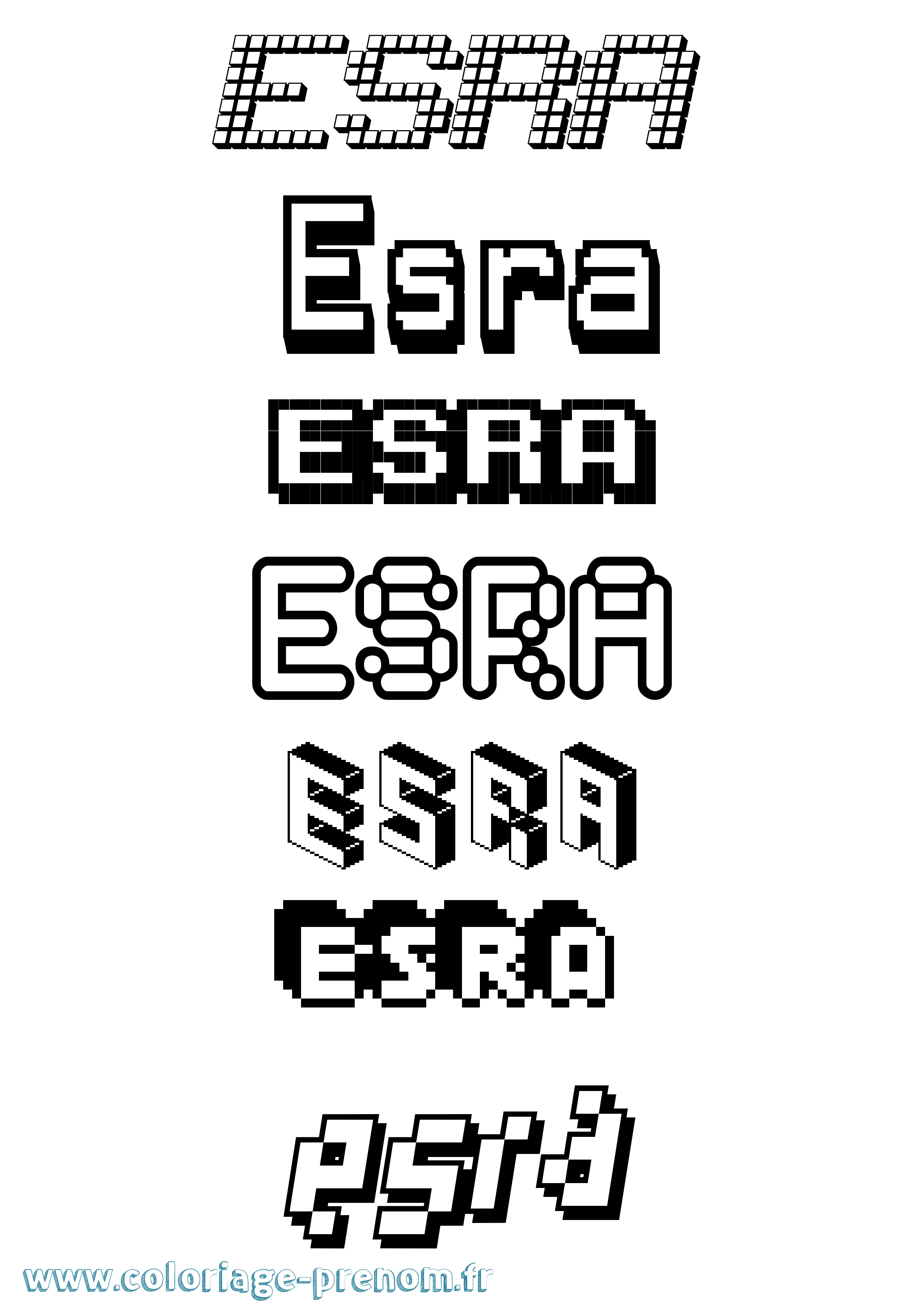 Coloriage prénom Esra Pixel