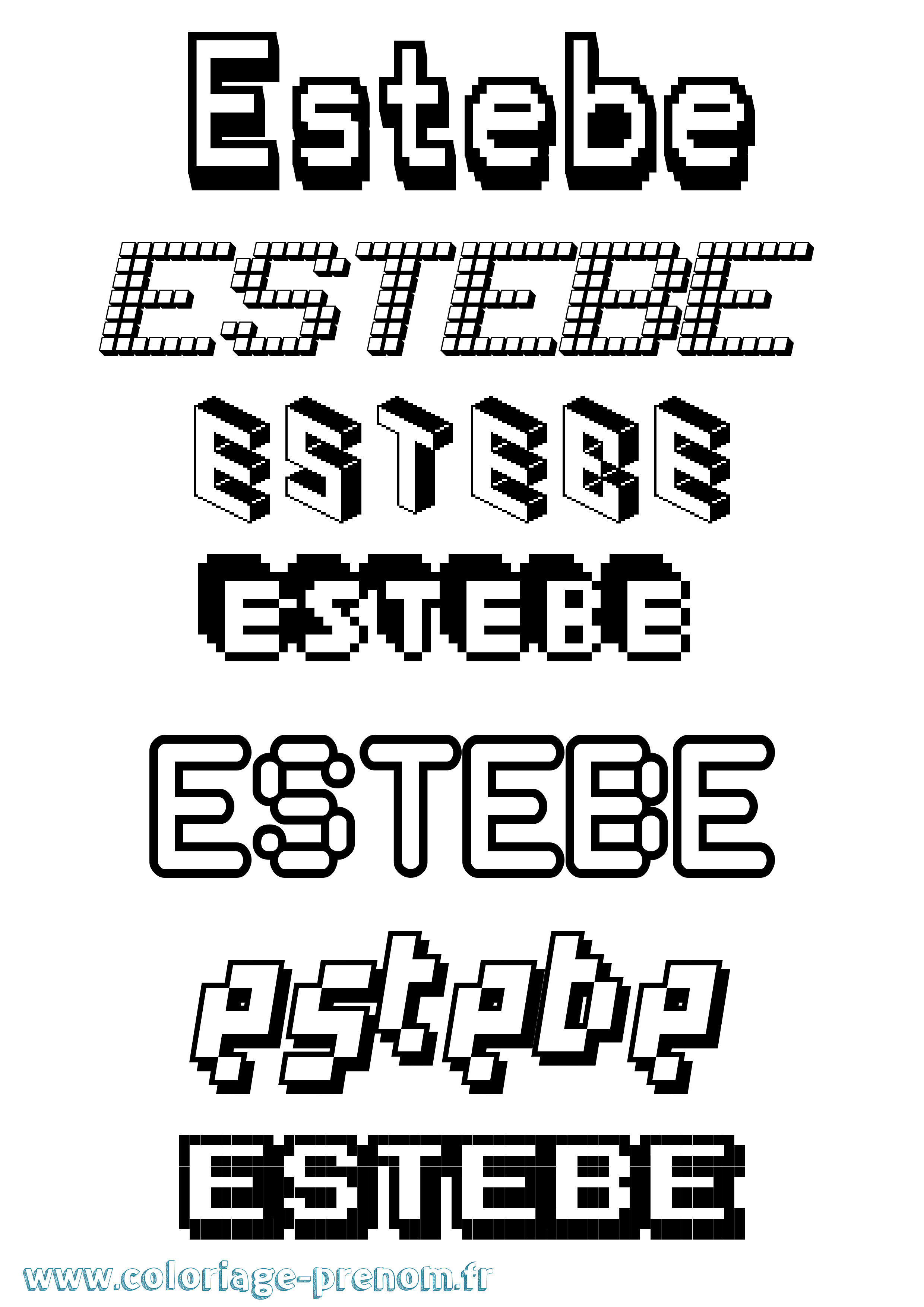 Coloriage prénom Estebe Pixel