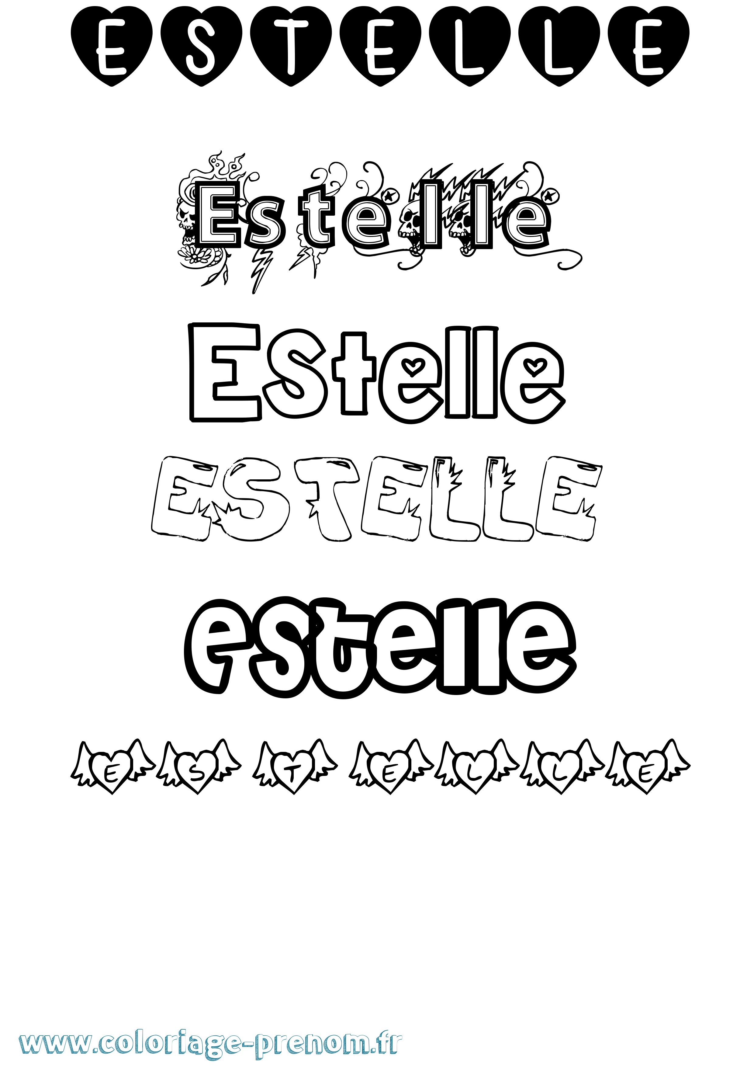 Coloriage prénom Estelle Girly