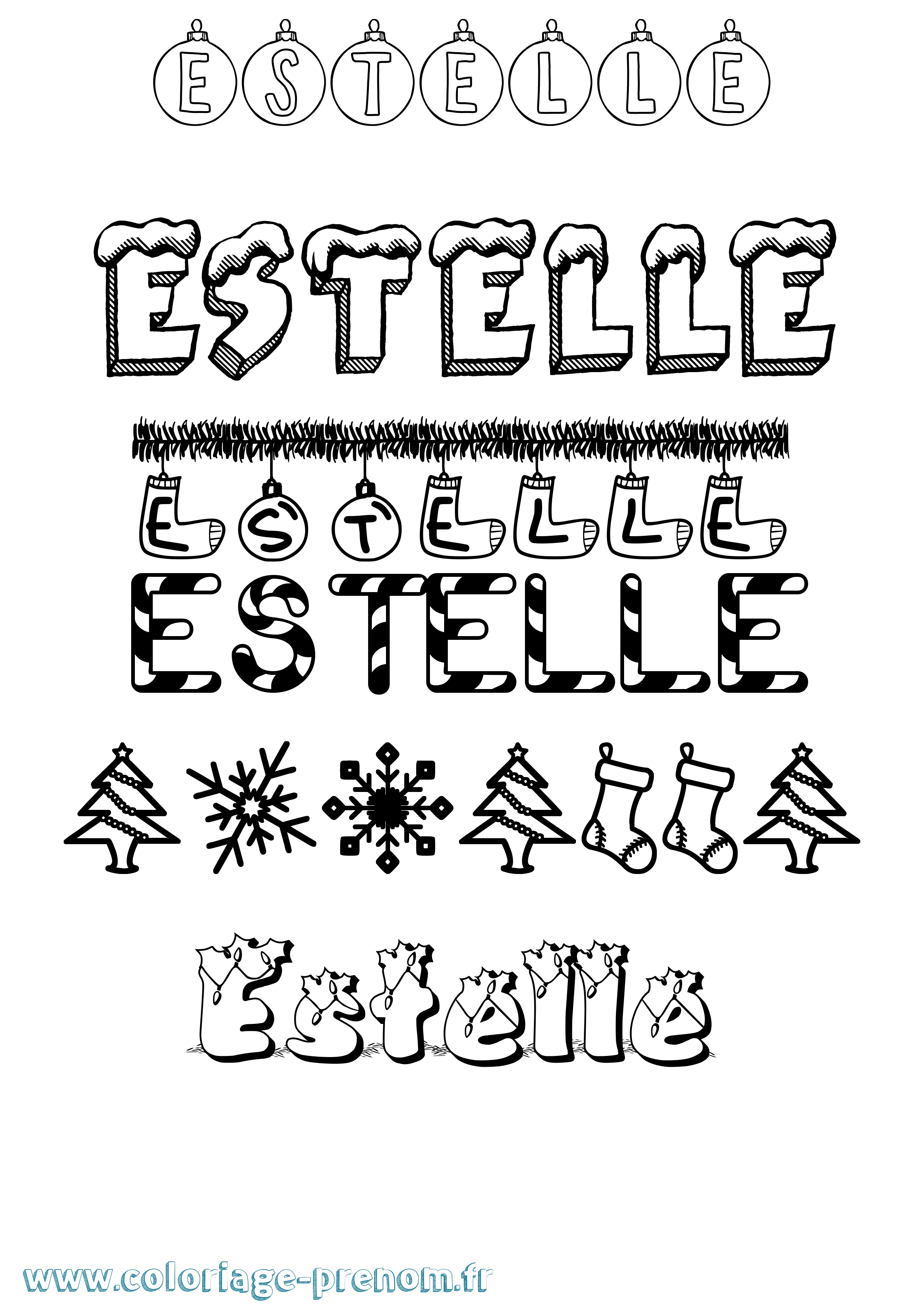 Coloriage prénom Estelle Noël