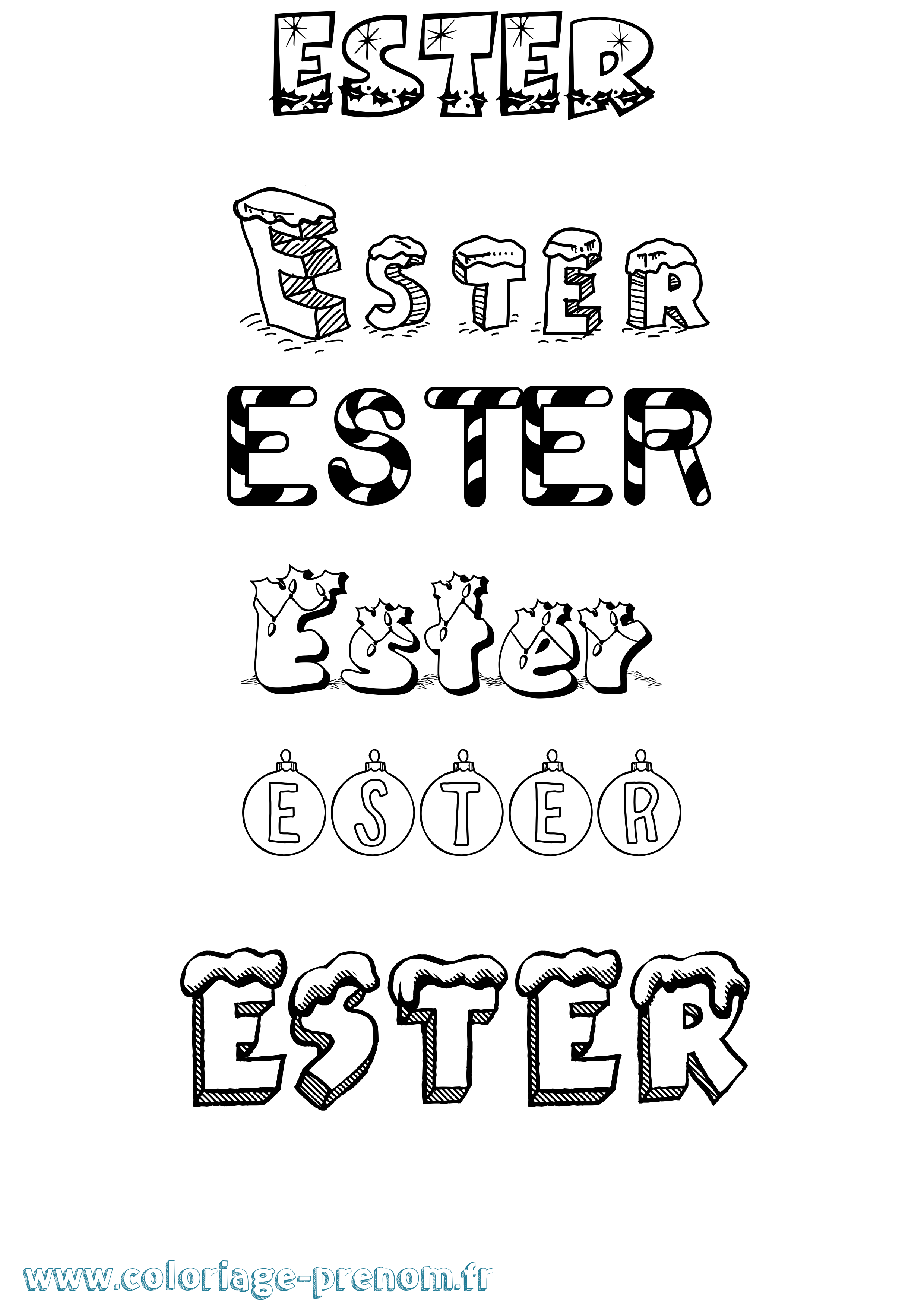 Coloriage prénom Ester Noël