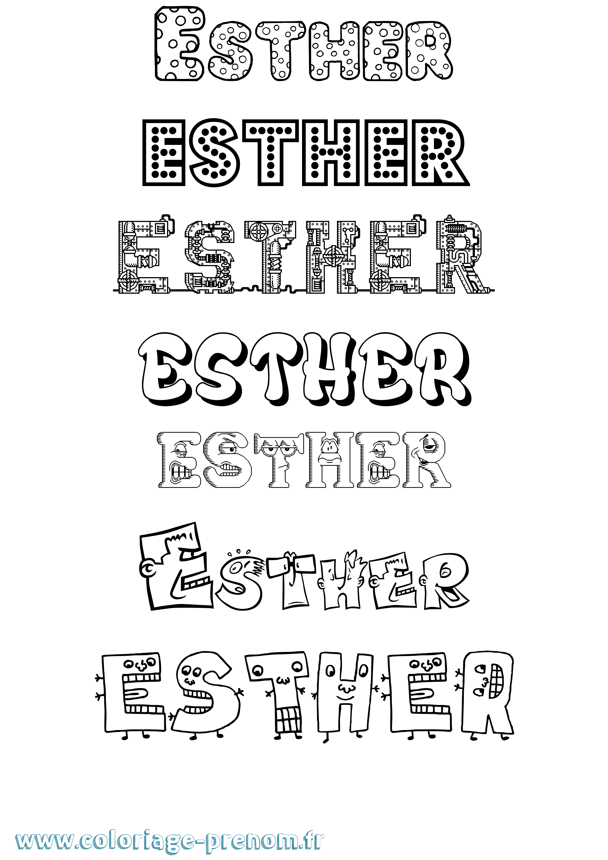 Coloriage prénom Esther Fun