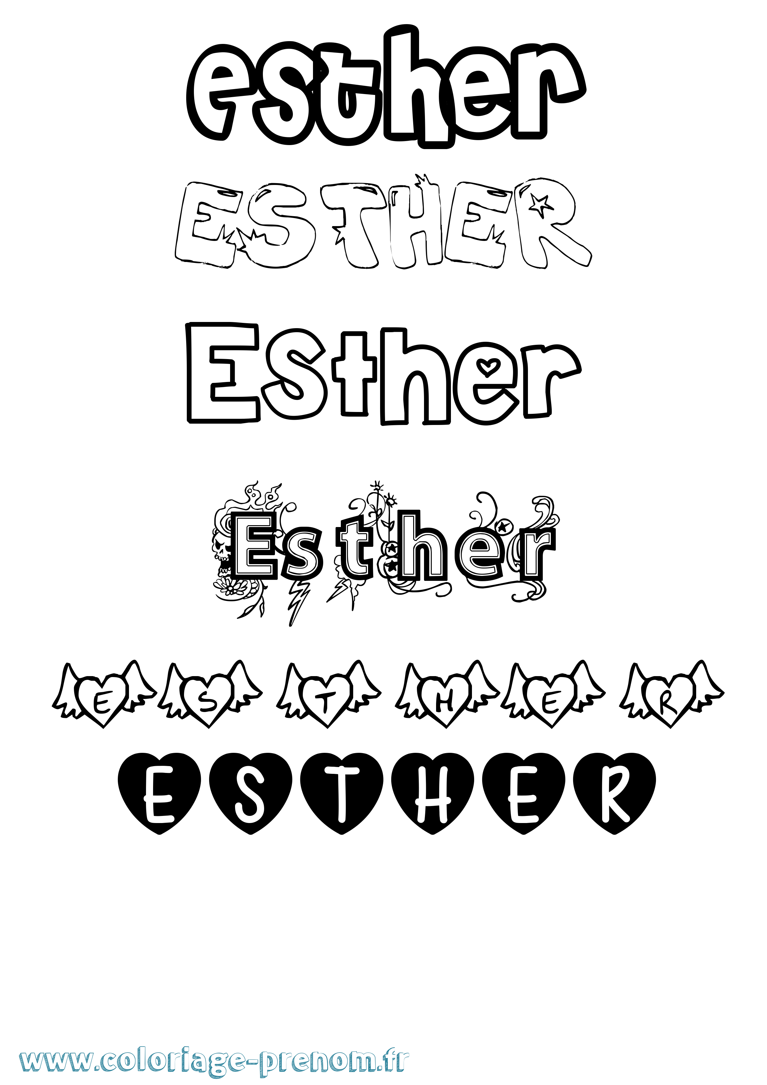Coloriage prénom Esther Girly