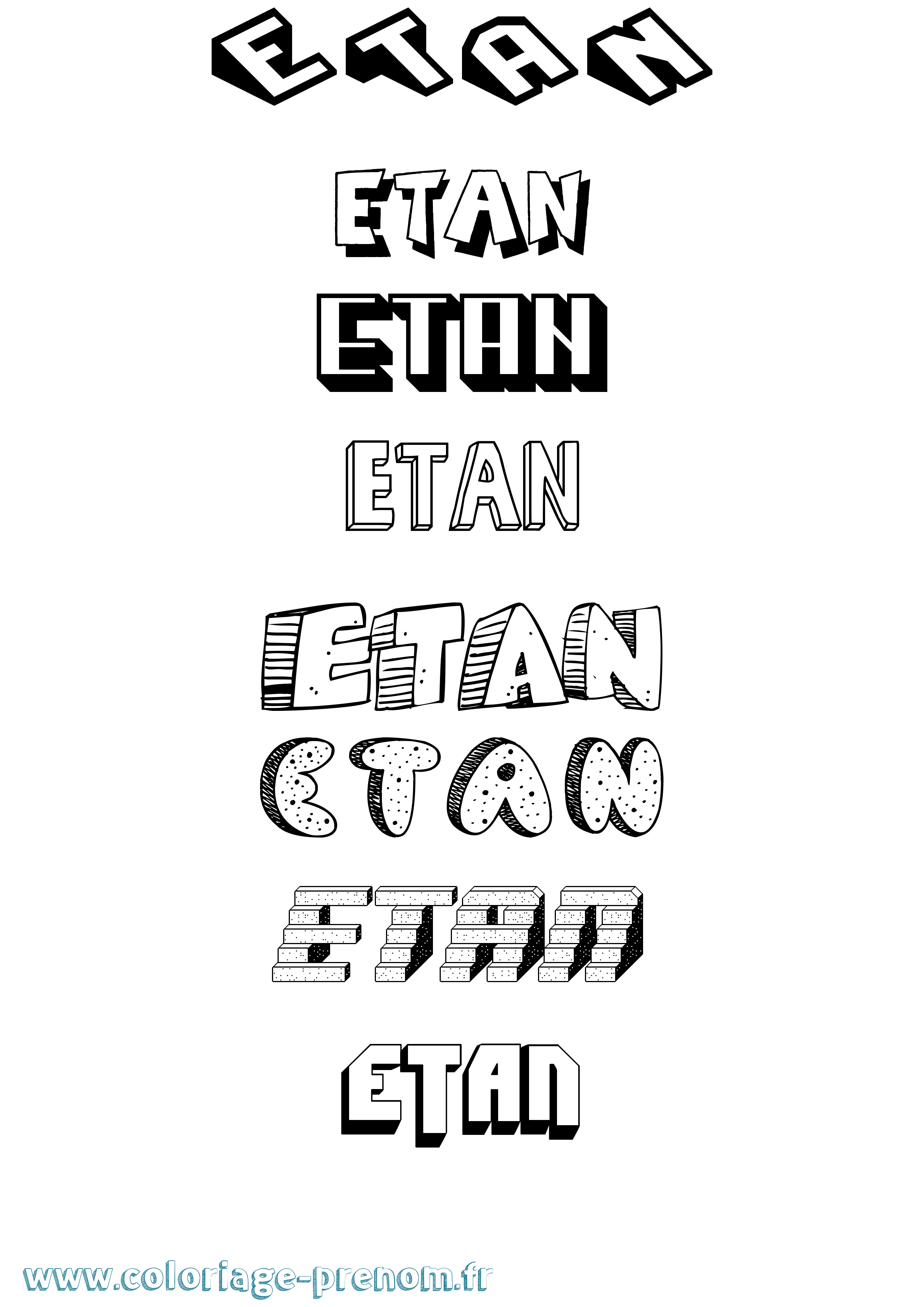 Coloriage prénom Etan Effet 3D
