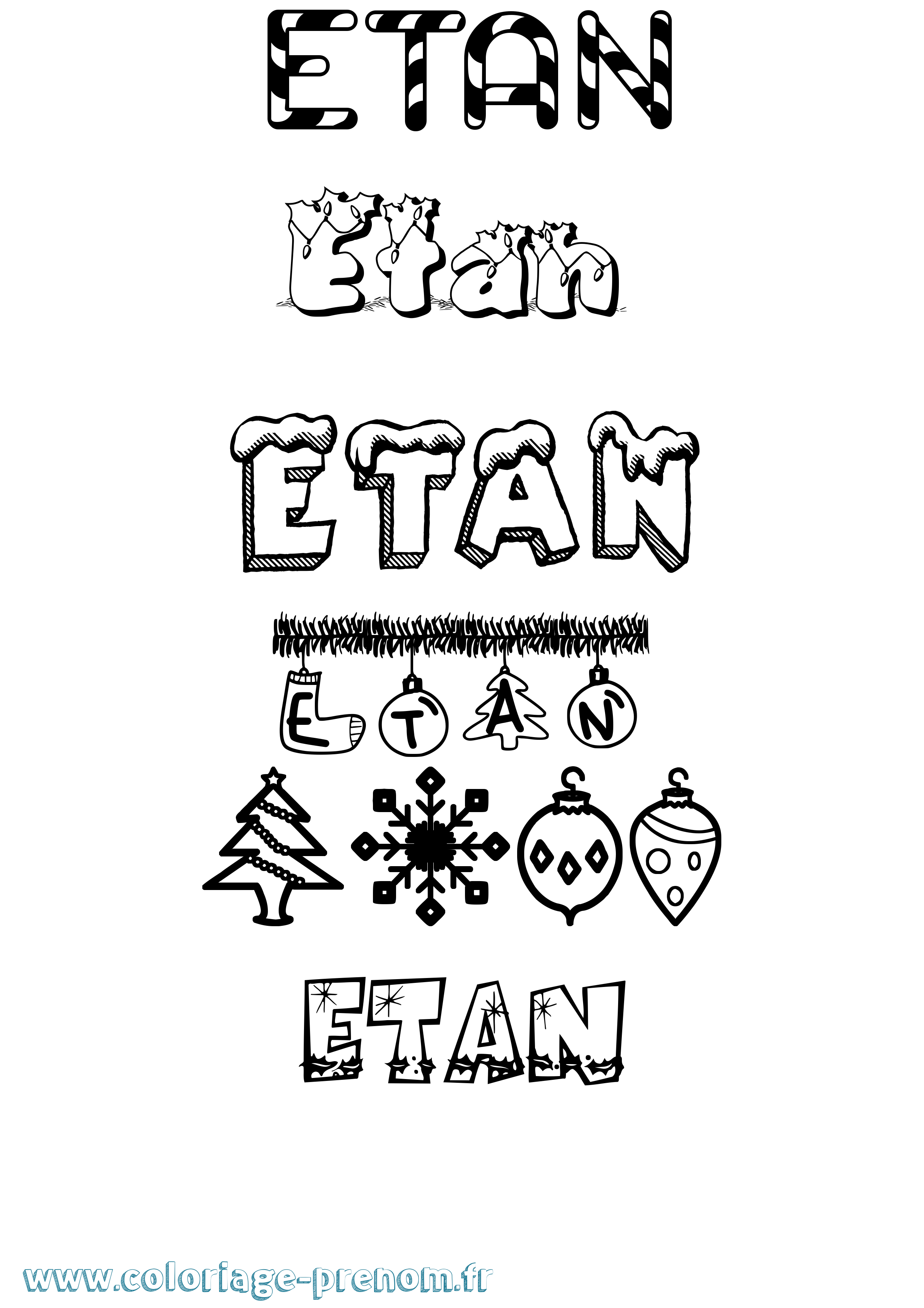 Coloriage prénom Etan Noël