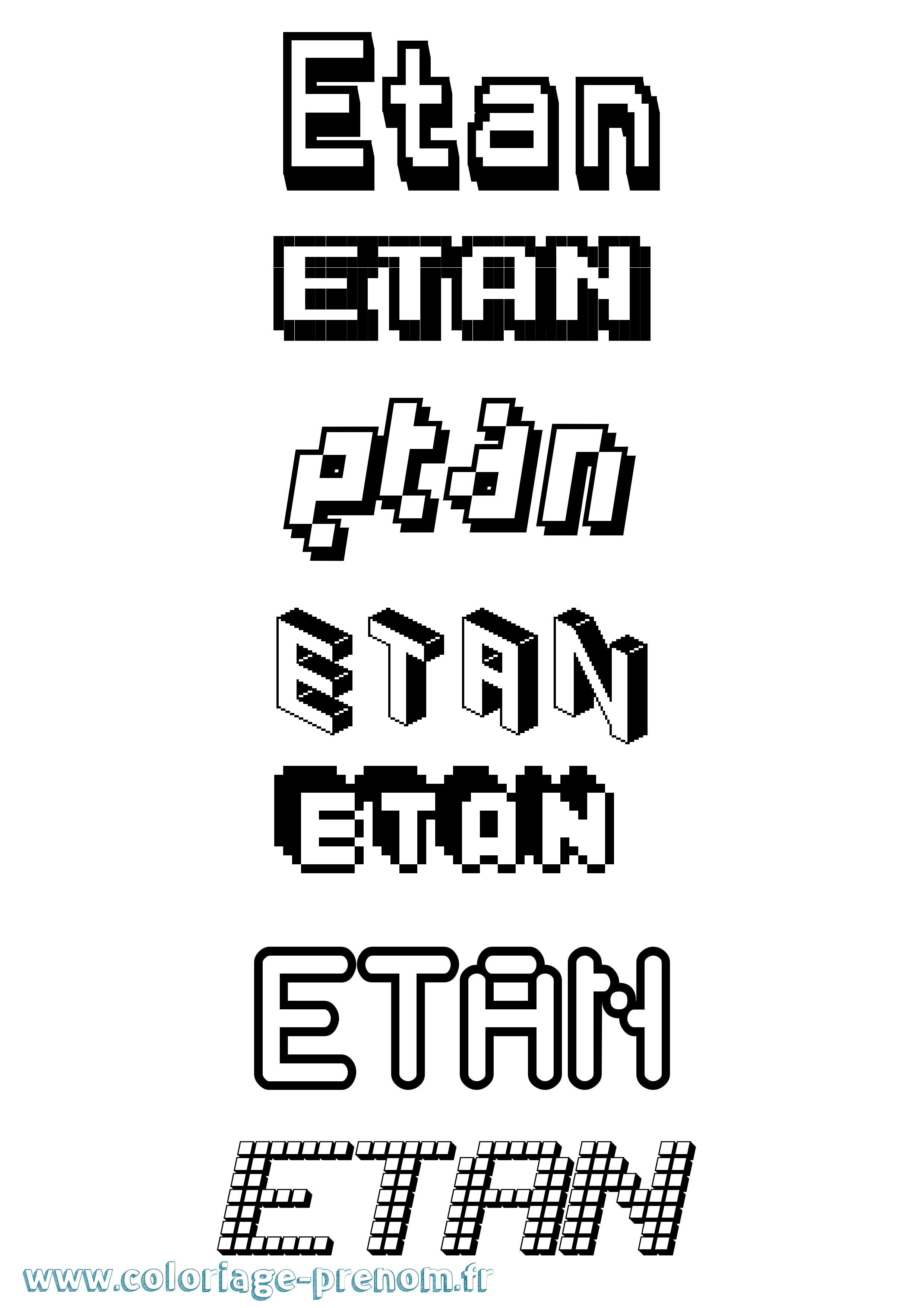 Coloriage prénom Etan Pixel