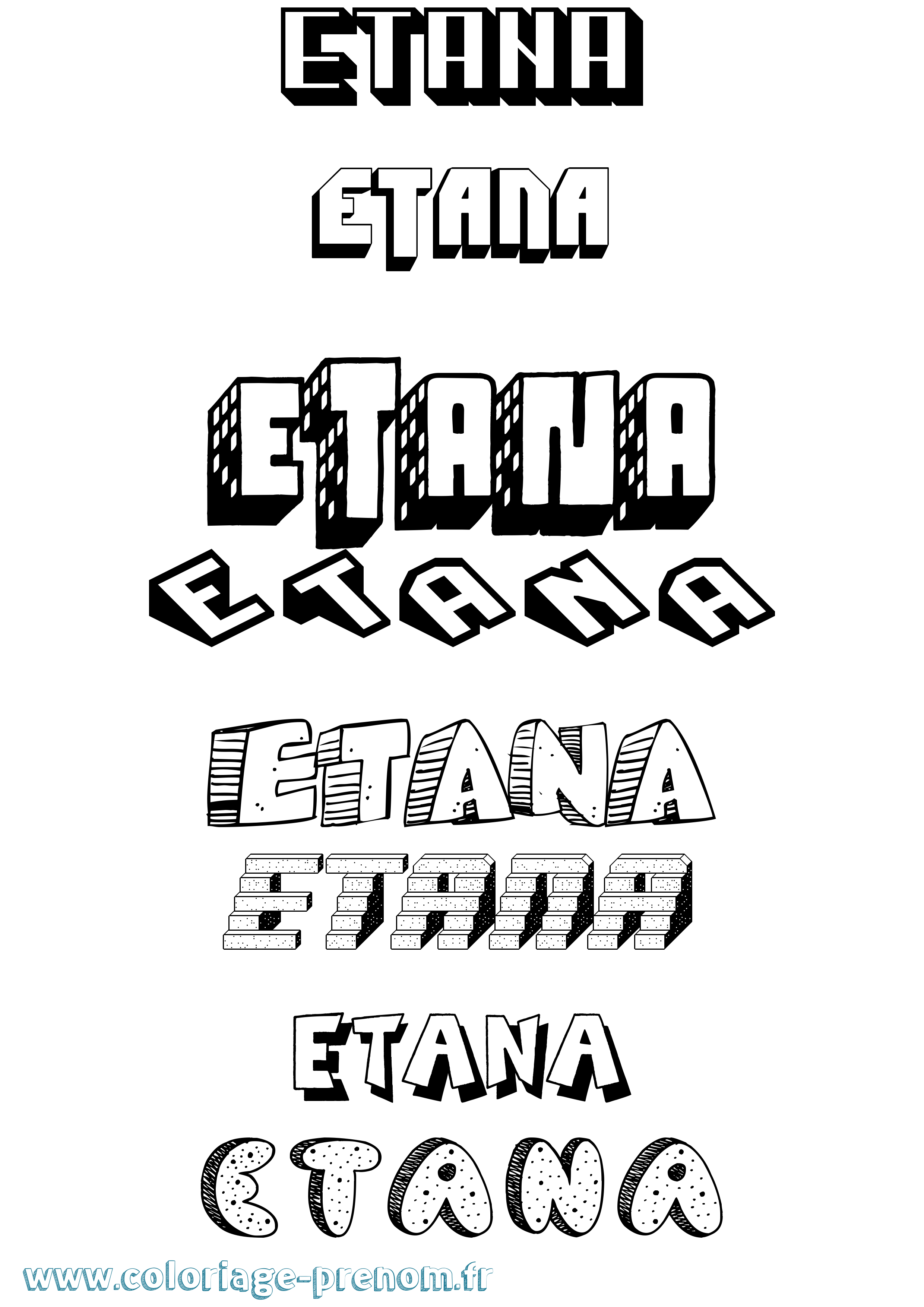 Coloriage prénom Etana Effet 3D