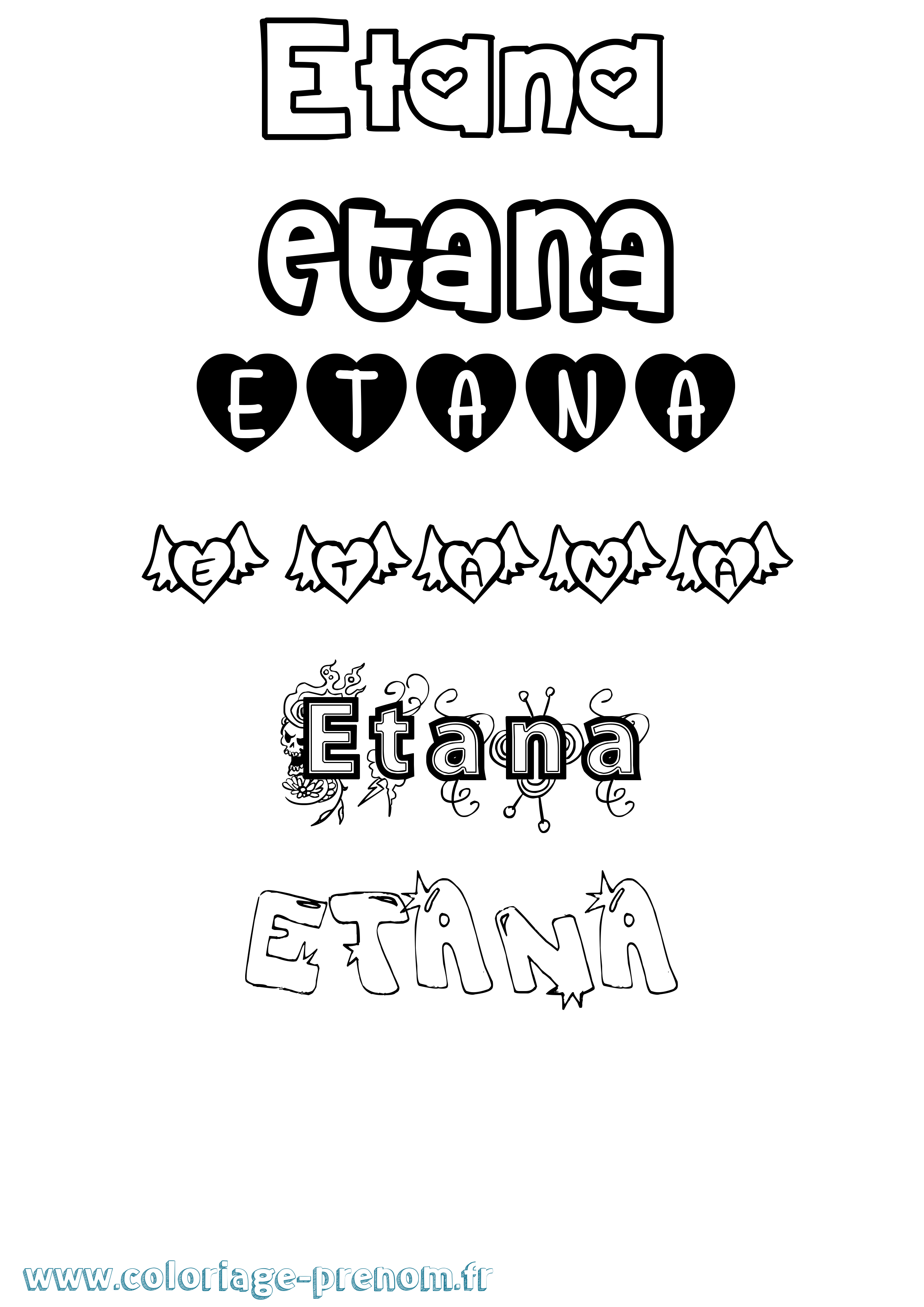 Coloriage prénom Etana Girly