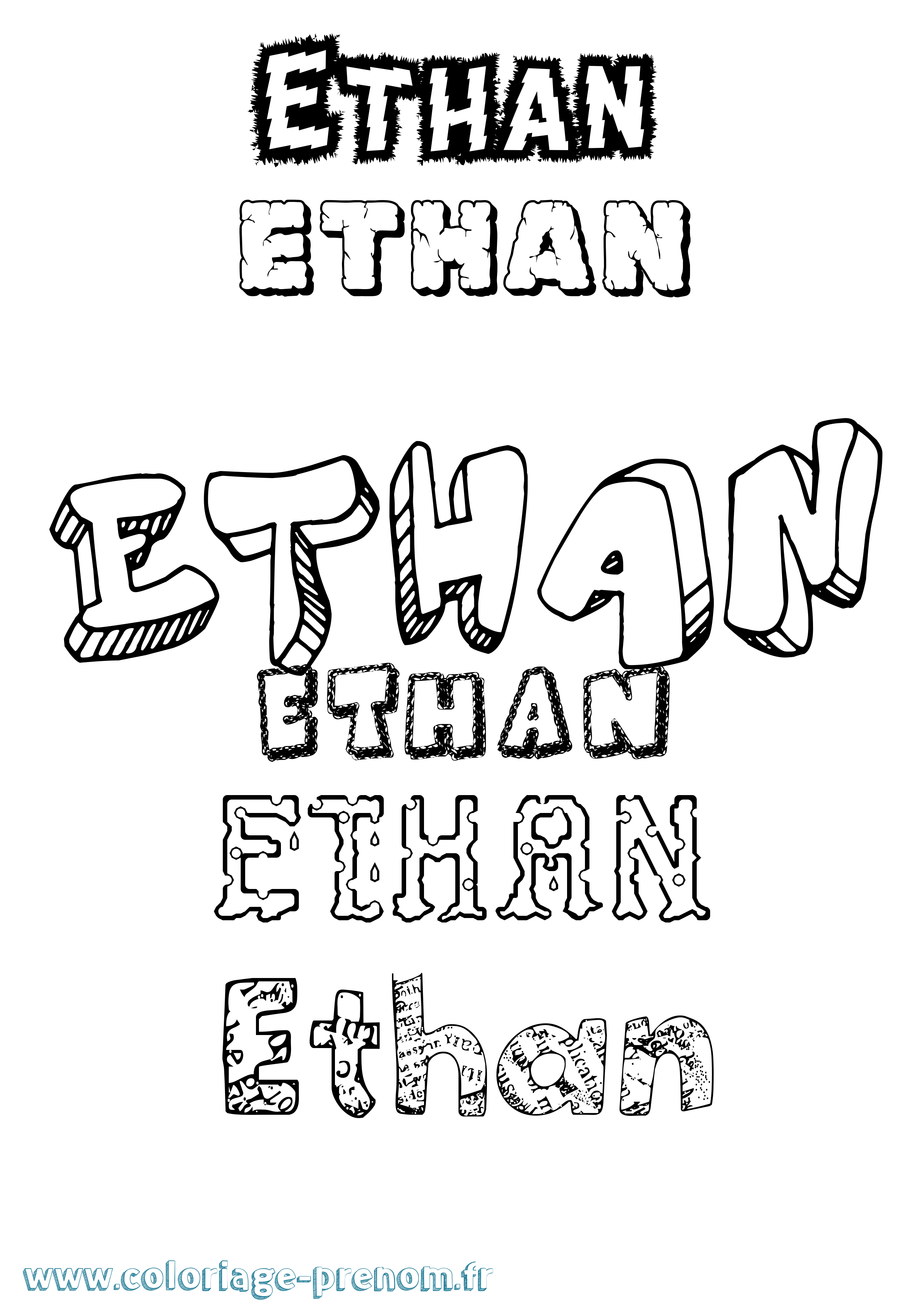 Coloriage prénom Ethan Destructuré