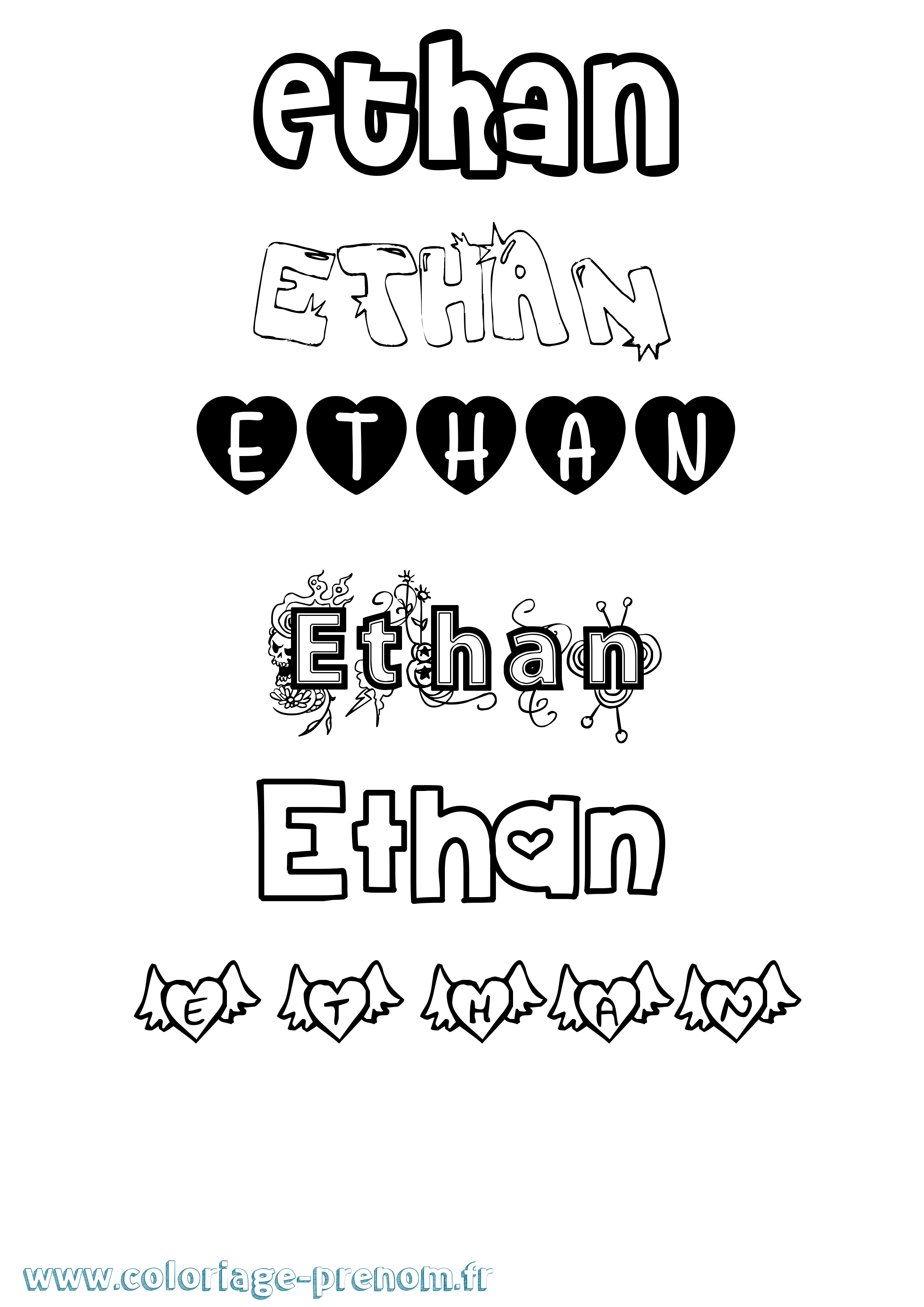 Coloriage prénom Ethan Girly