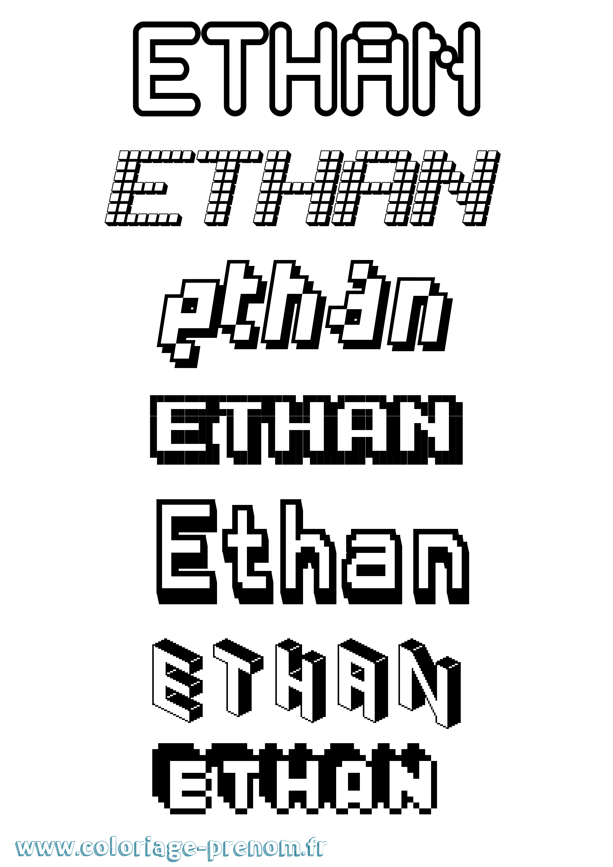 Coloriage prénom Ethan Pixel