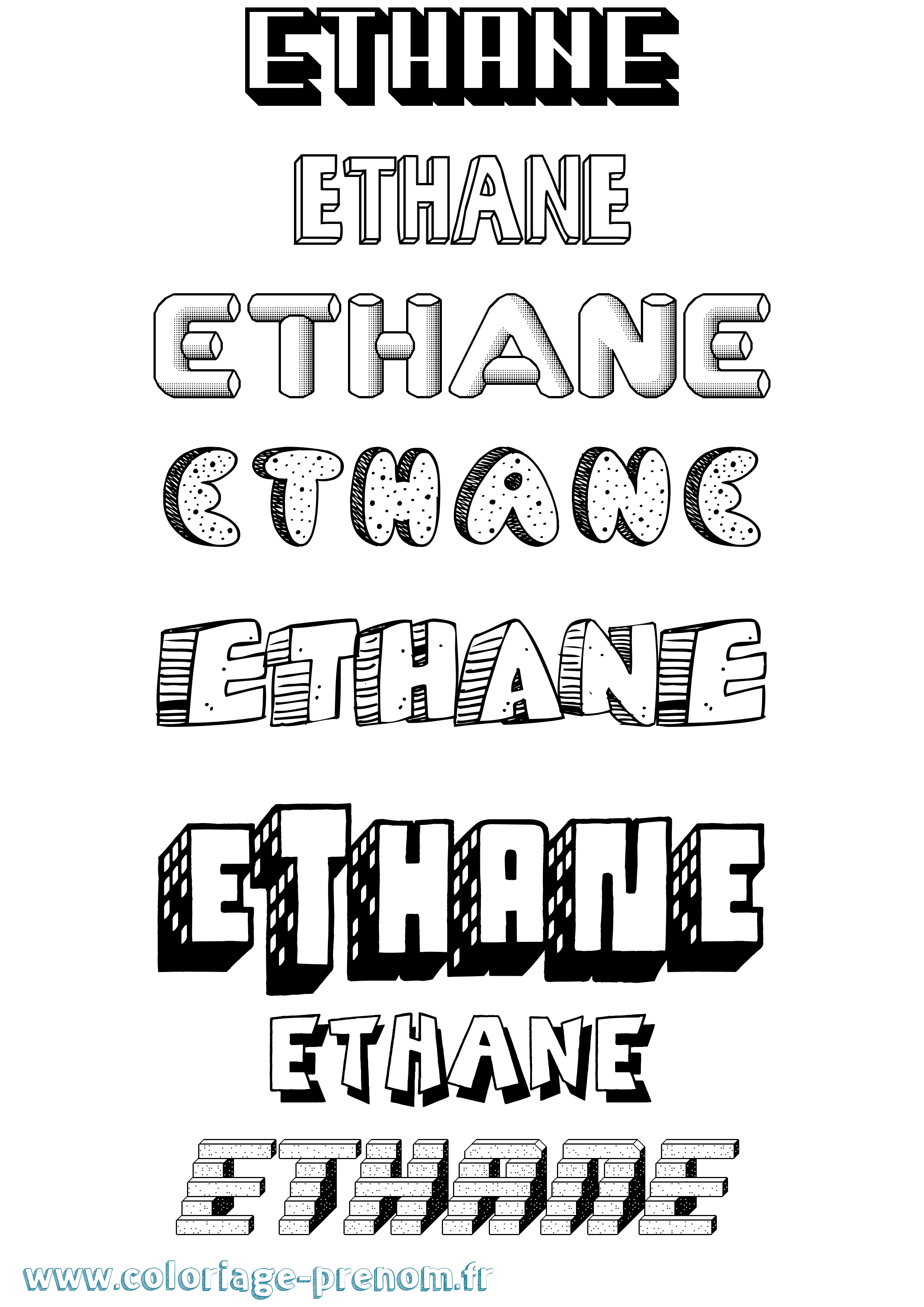 Coloriage prénom Ethane Effet 3D