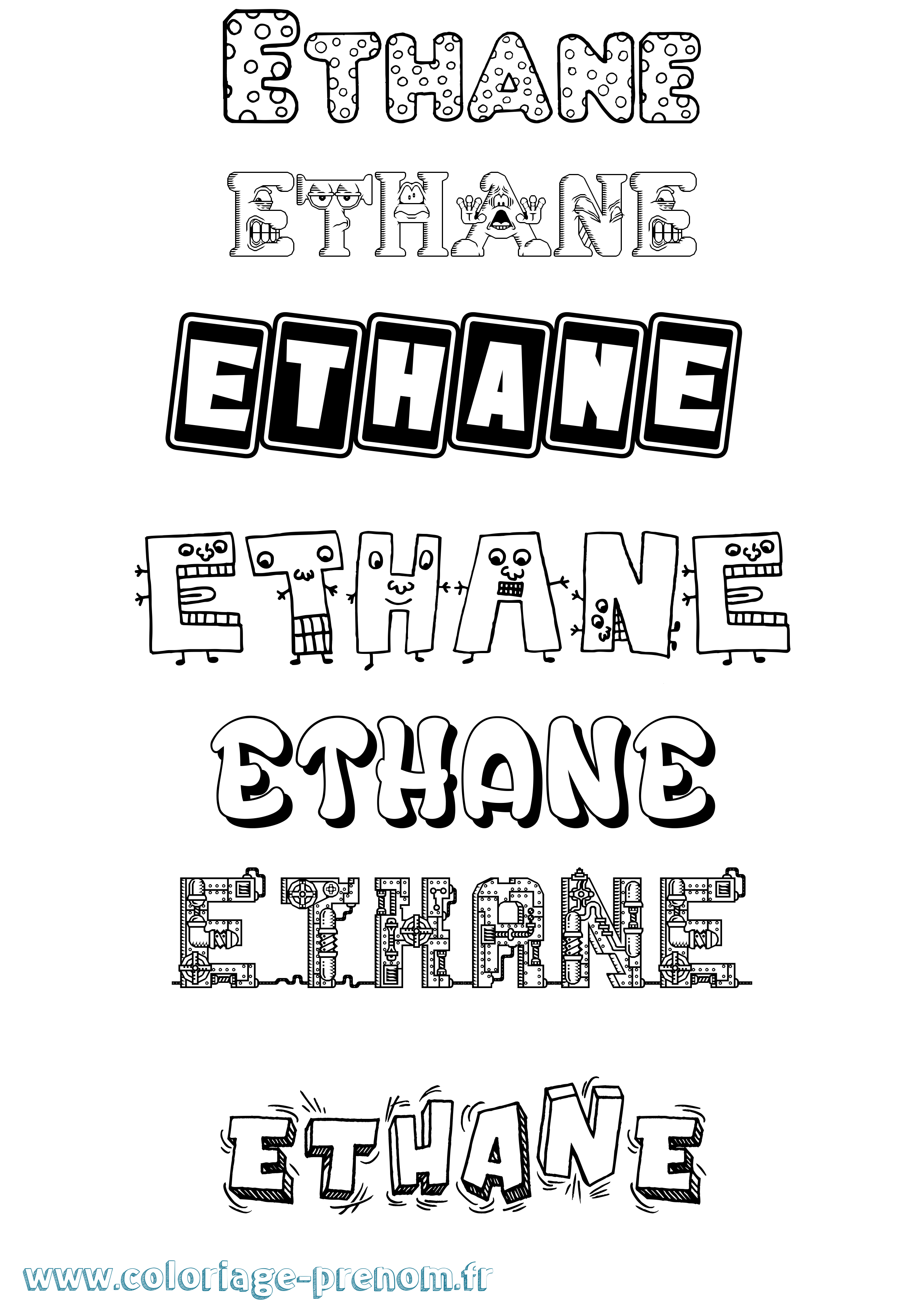 Coloriage prénom Ethane Fun