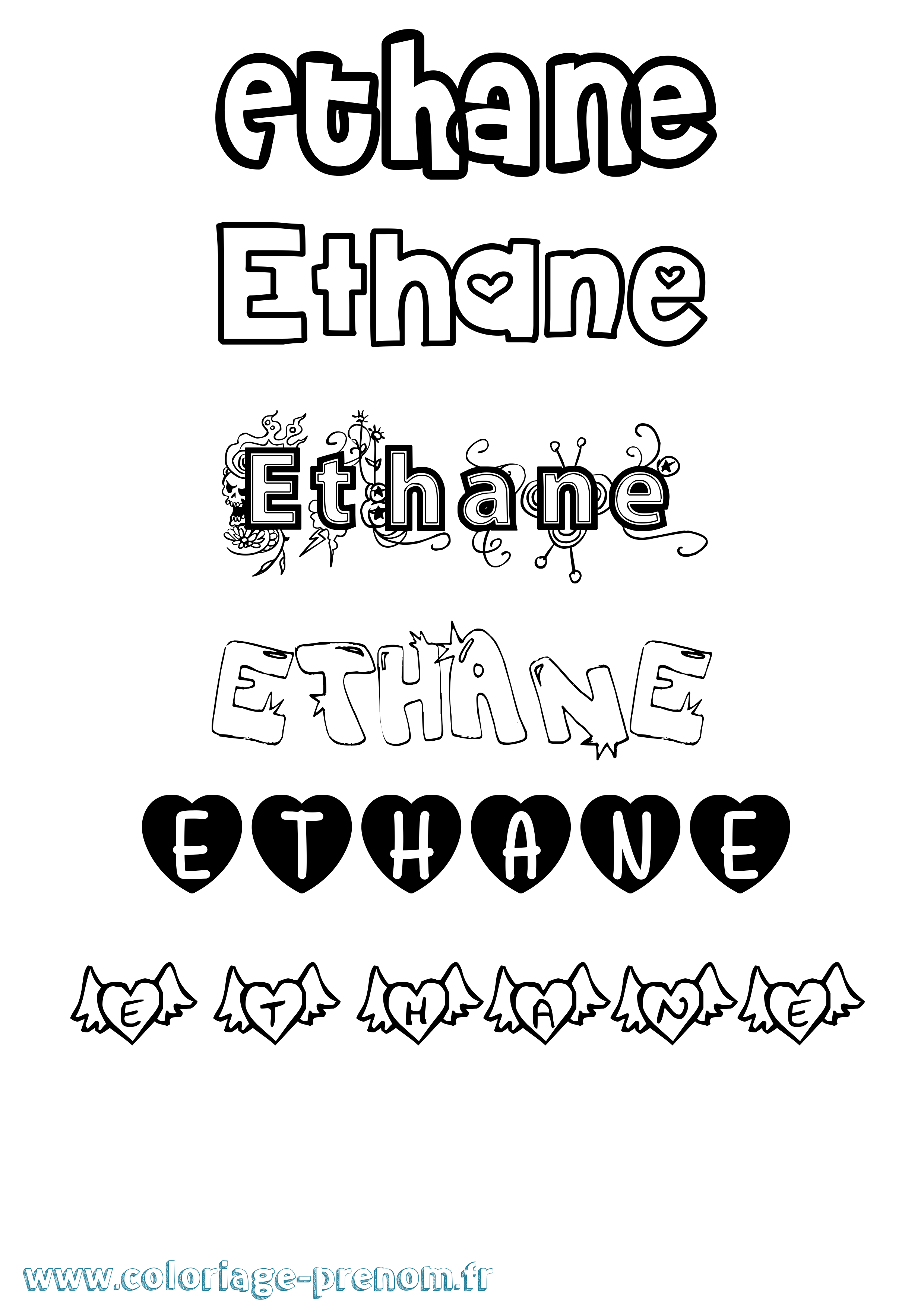 Coloriage prénom Ethane Girly