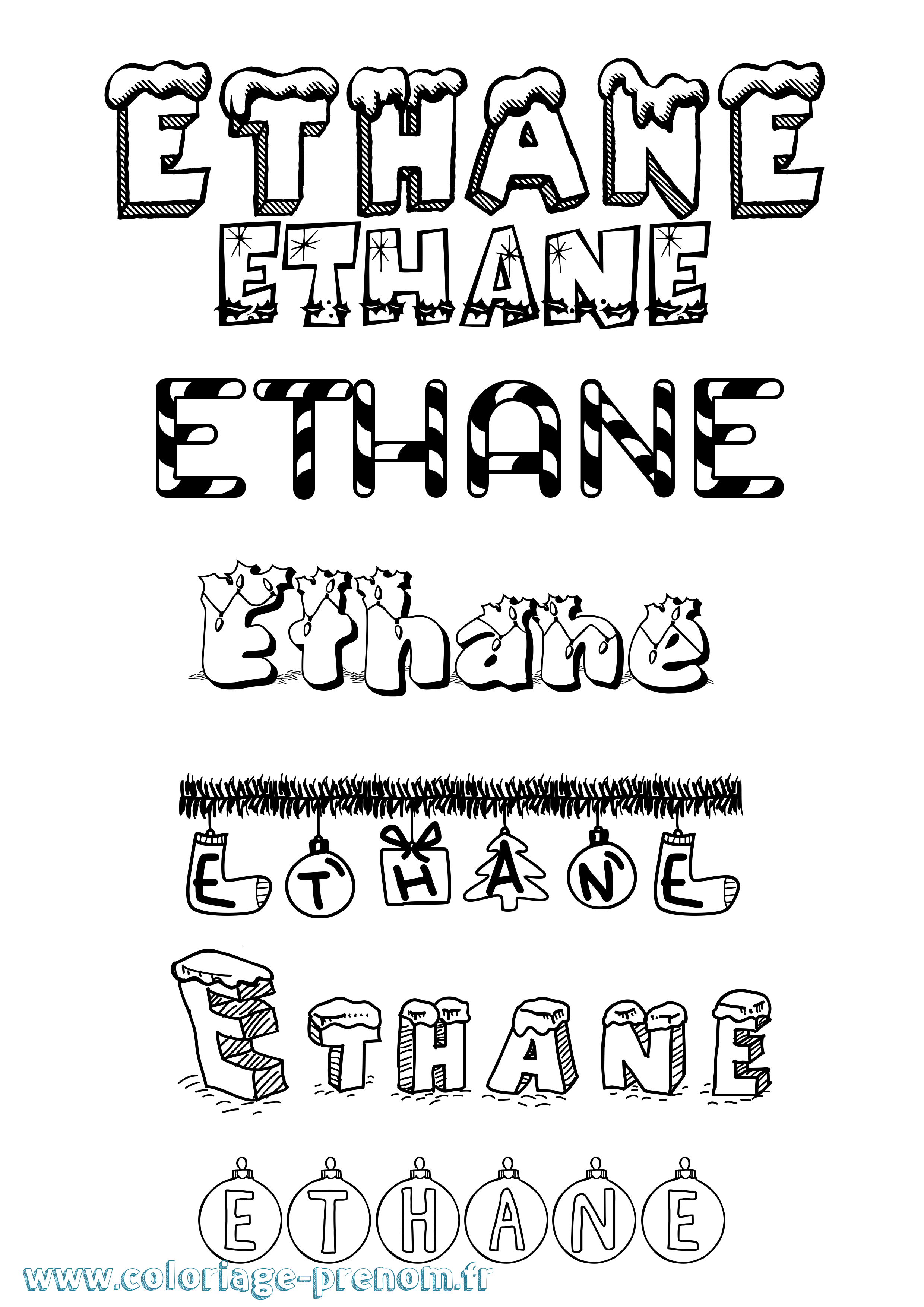 Coloriage prénom Ethane Noël