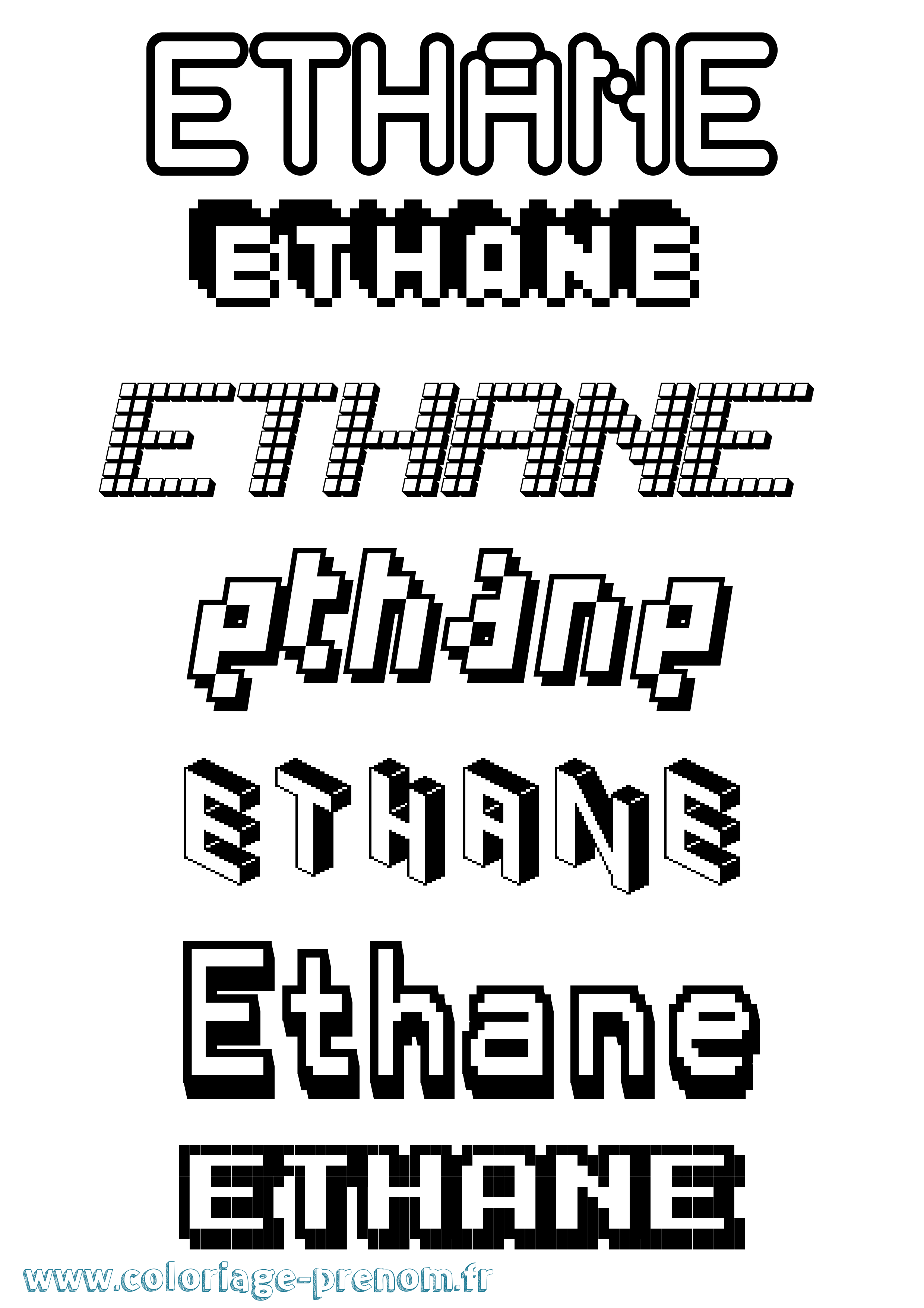 Coloriage prénom Ethane Pixel