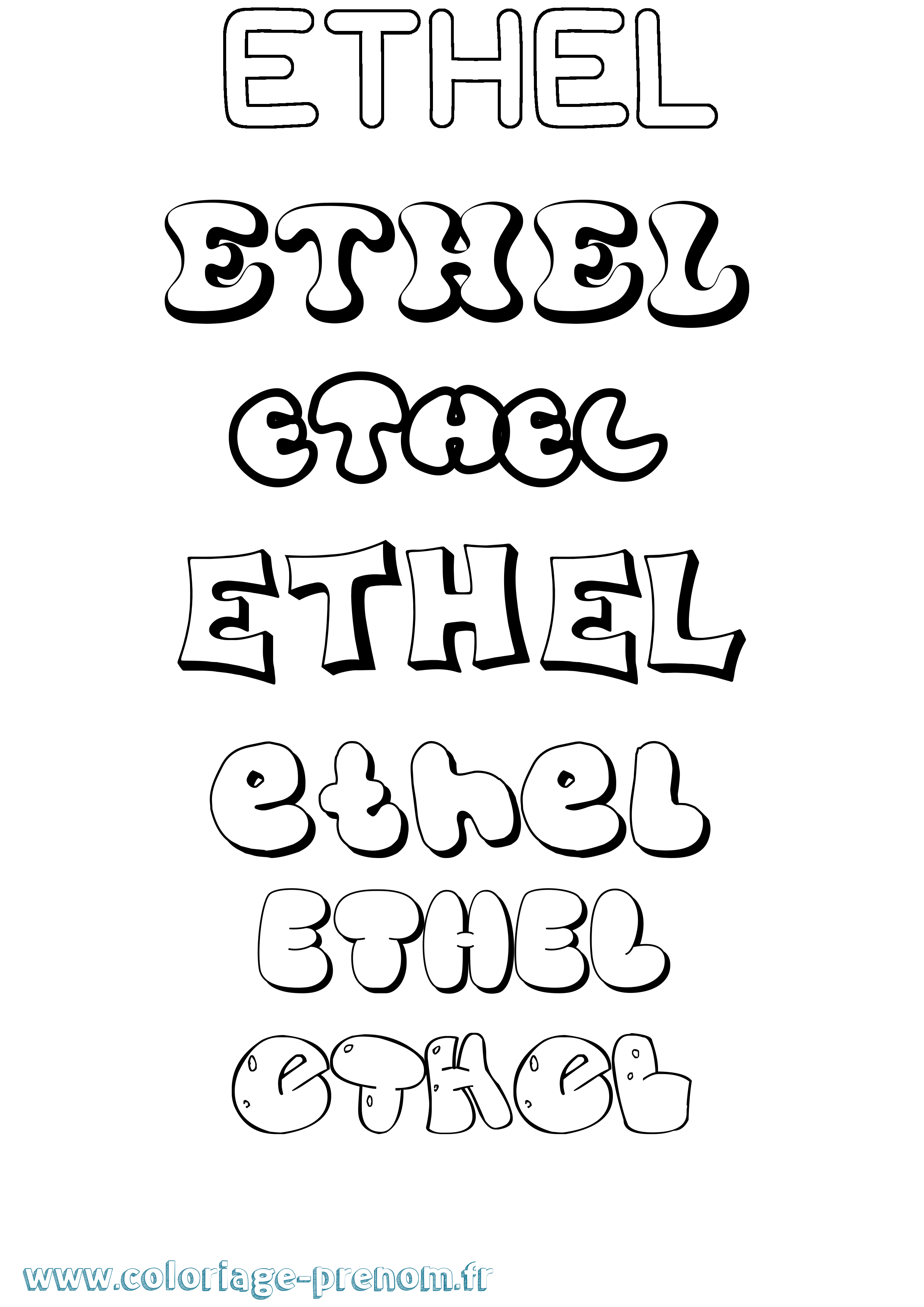 Coloriage prénom Ethel Bubble