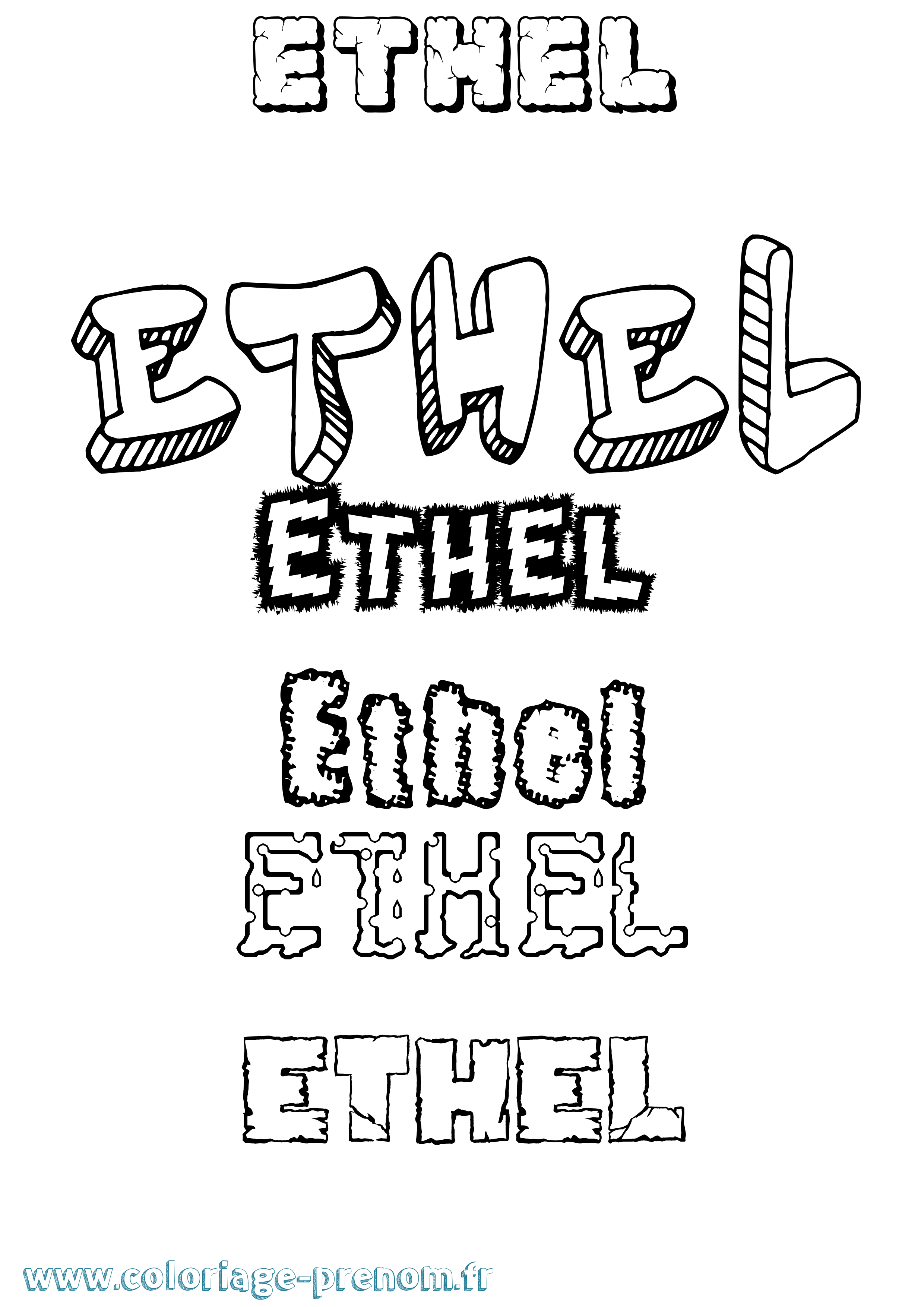 Coloriage prénom Ethel Destructuré