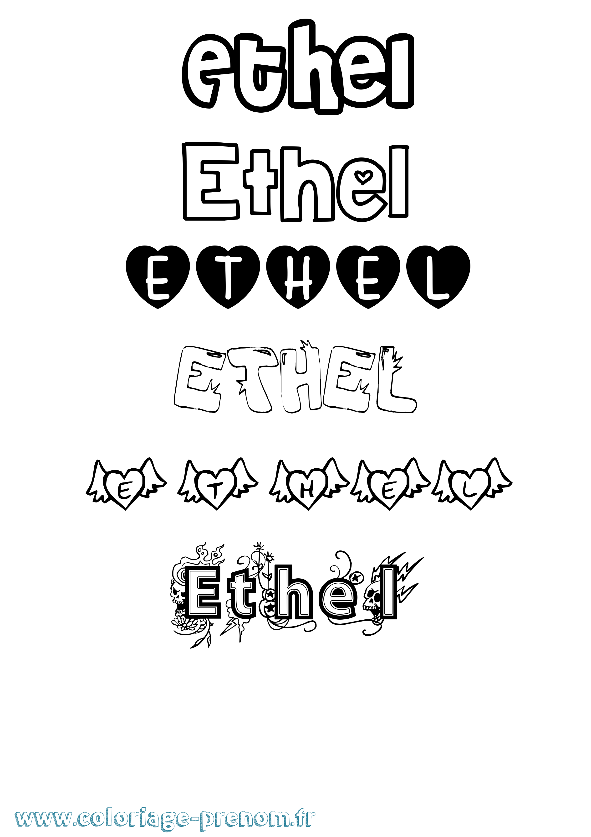 Coloriage prénom Ethel Girly