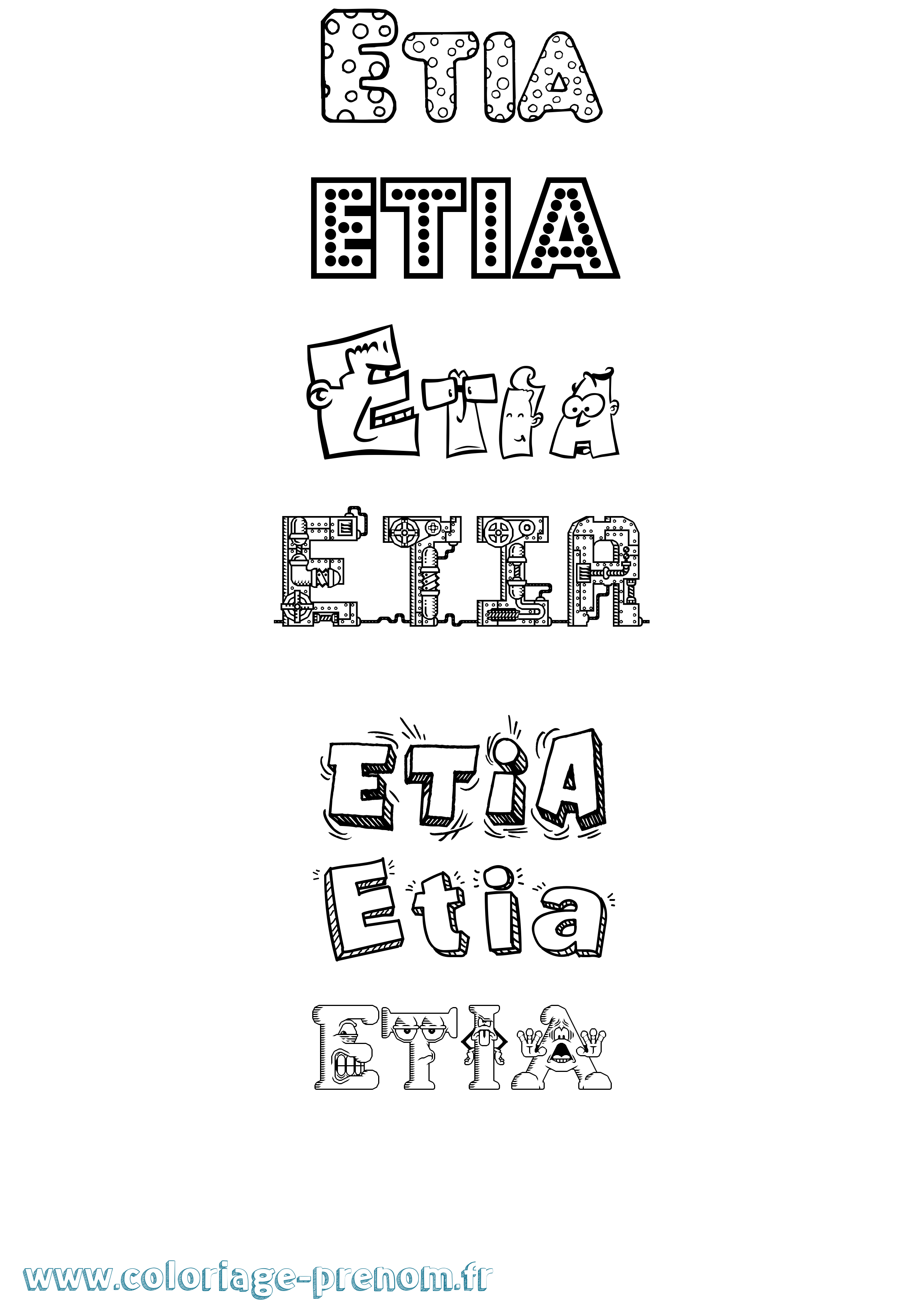 Coloriage prénom Etia Fun
