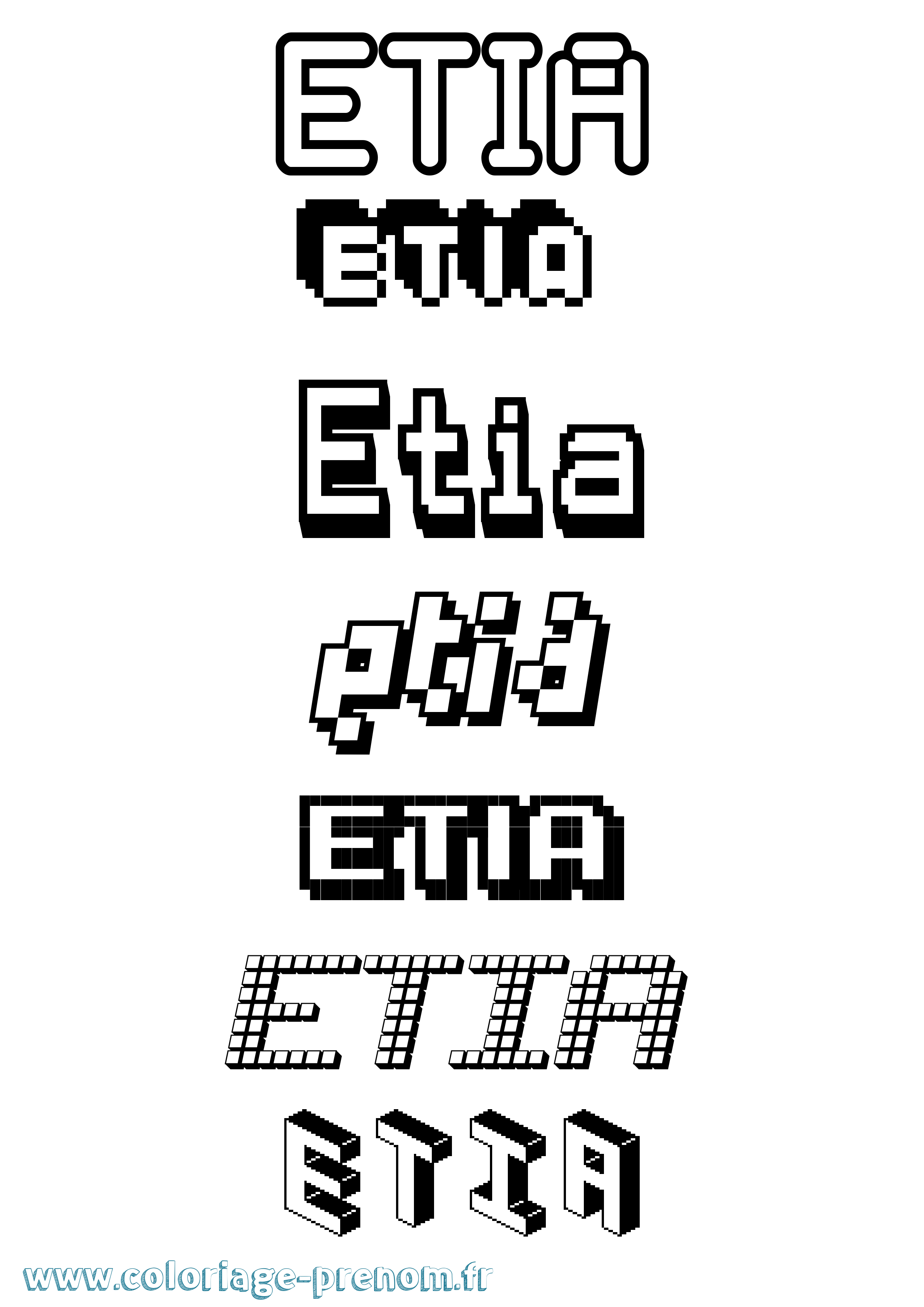 Coloriage prénom Etia Pixel