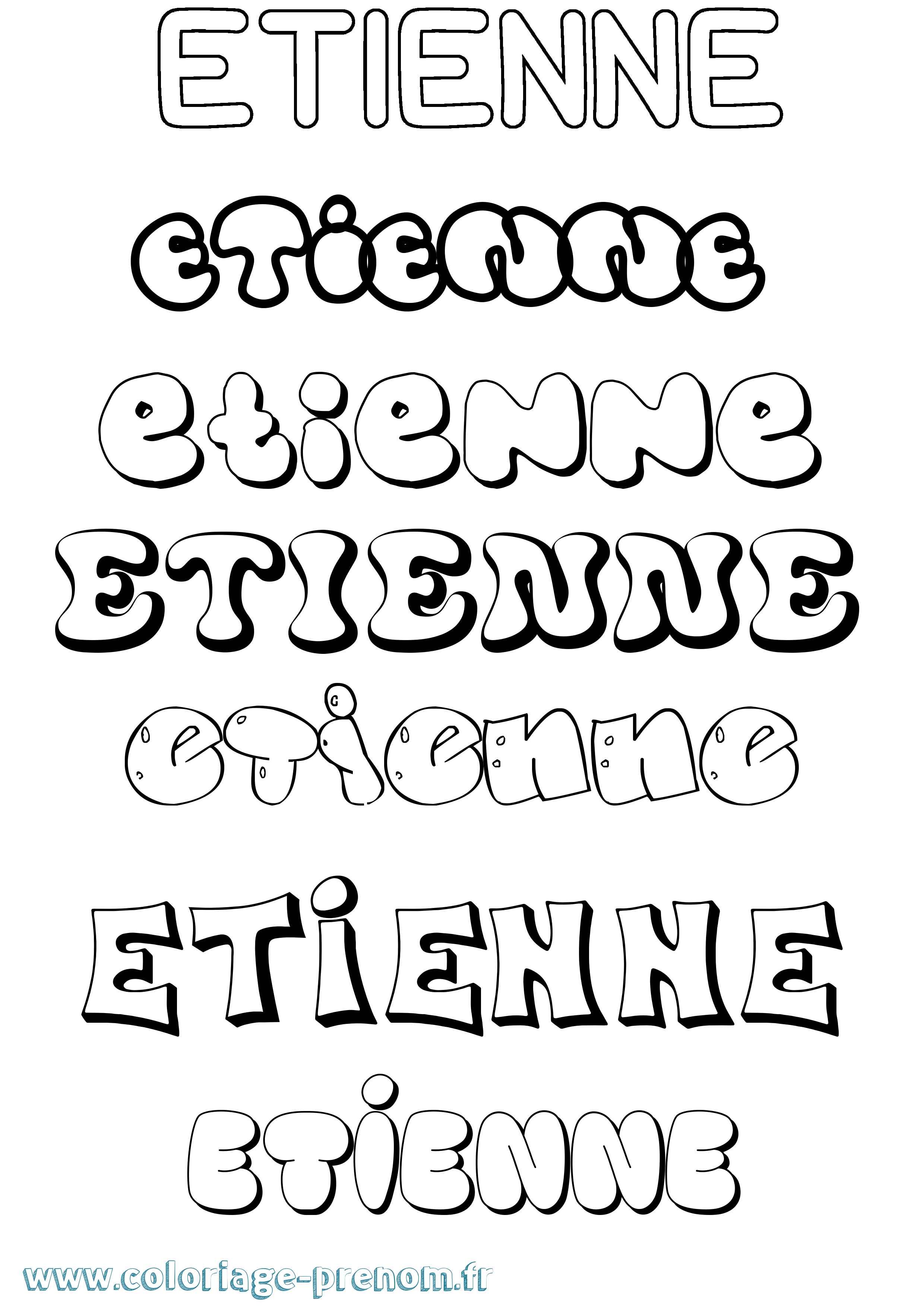 Coloriage prénom Etienne Bubble