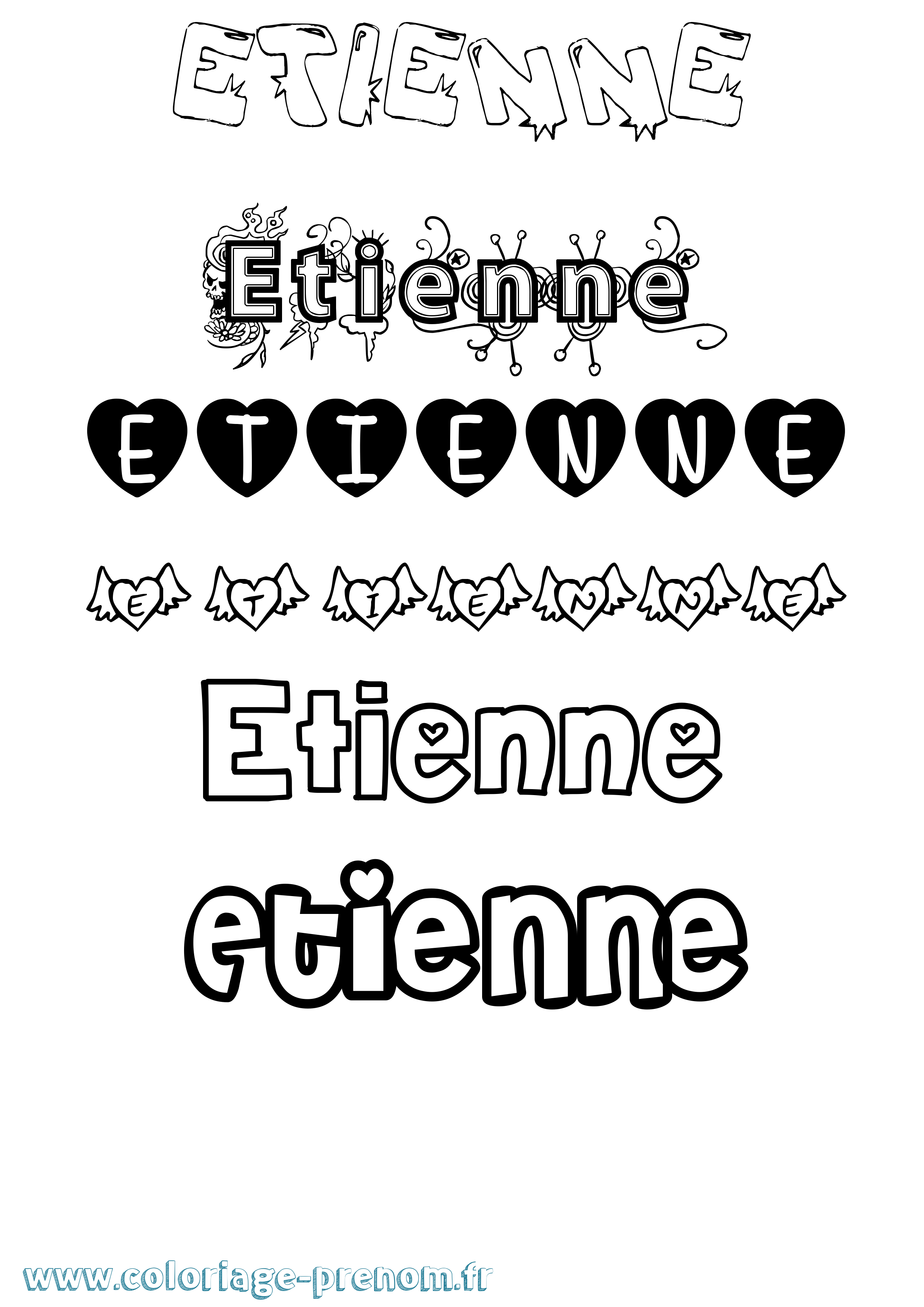Coloriage Etienne Girly Coloriage prénom Etienne Girly